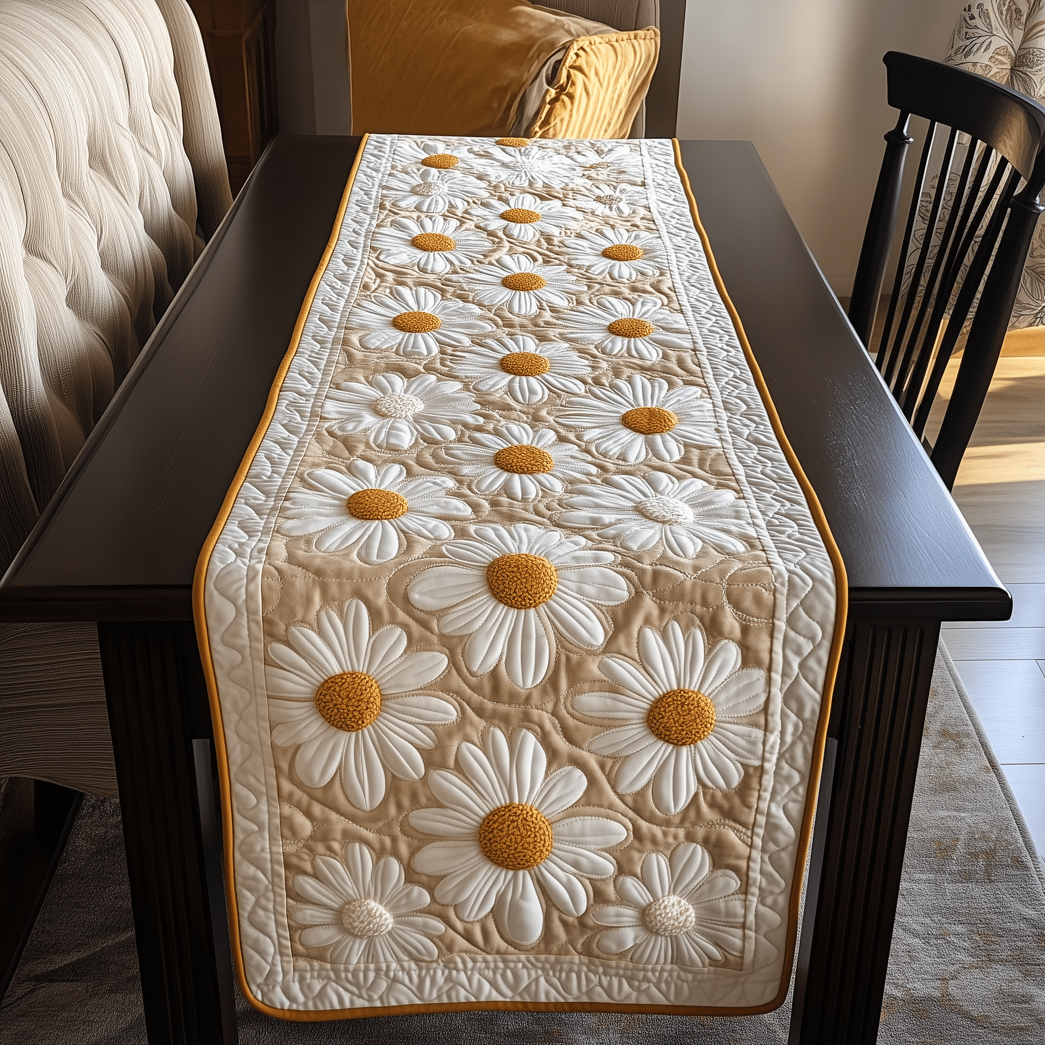 Elegant Daisy Quilted Table Runner Flower Christmas Holiday Gifts With Daisy Theme