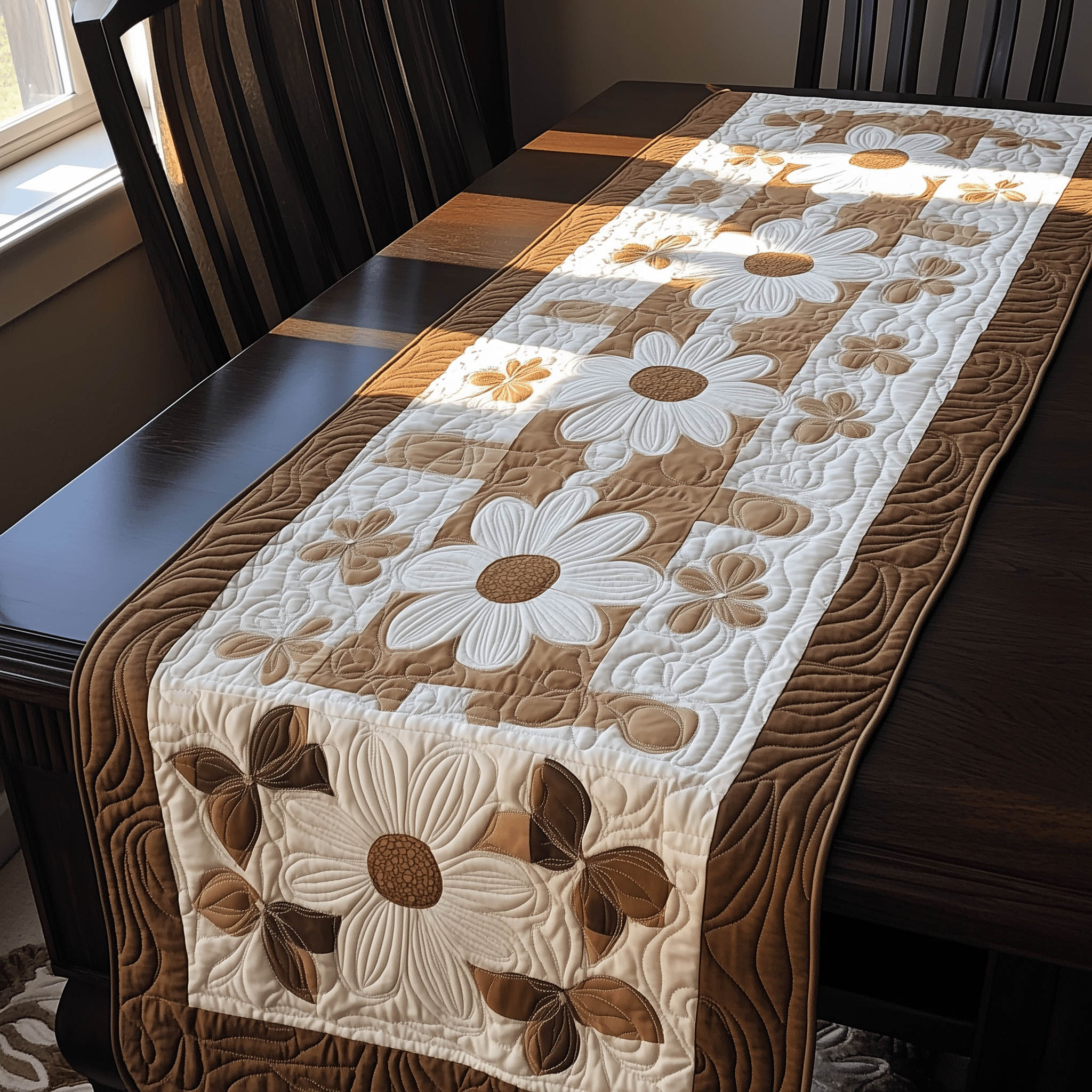 Elegant Daisy Quilted Table Runner Holiday Dining Table Runner Decorations Daisy Themed Gifts