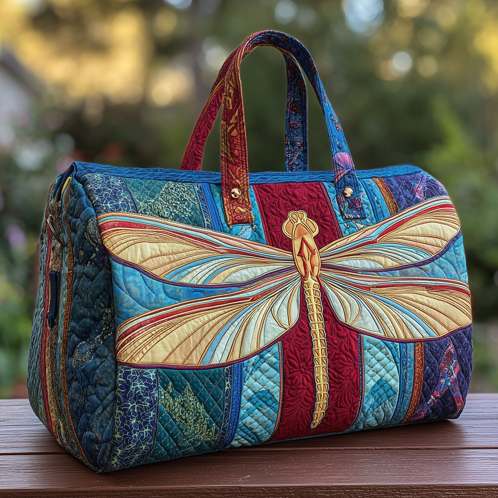 Elegant Dragonfly Art Quilted Duffle Bag Floral Travel Bags For Women Best Gift For Mommy