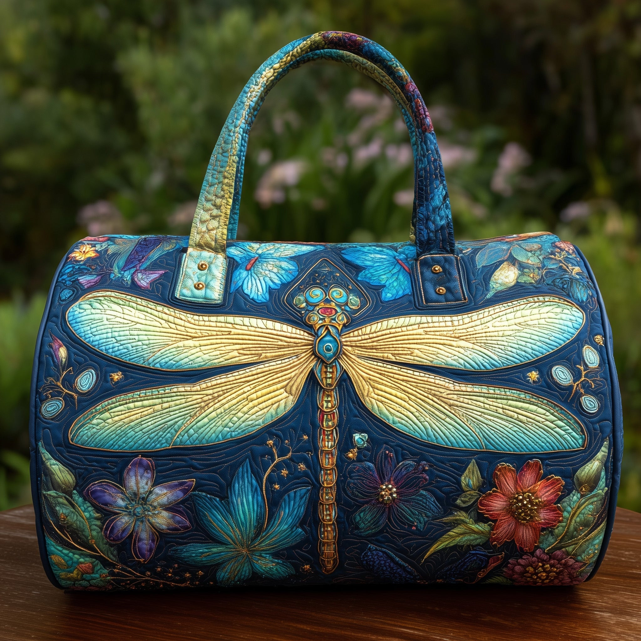 Elegant Dragonfly Art Quilted Duffle Bag Floral Travel Bags For Women Best Gift Ideas