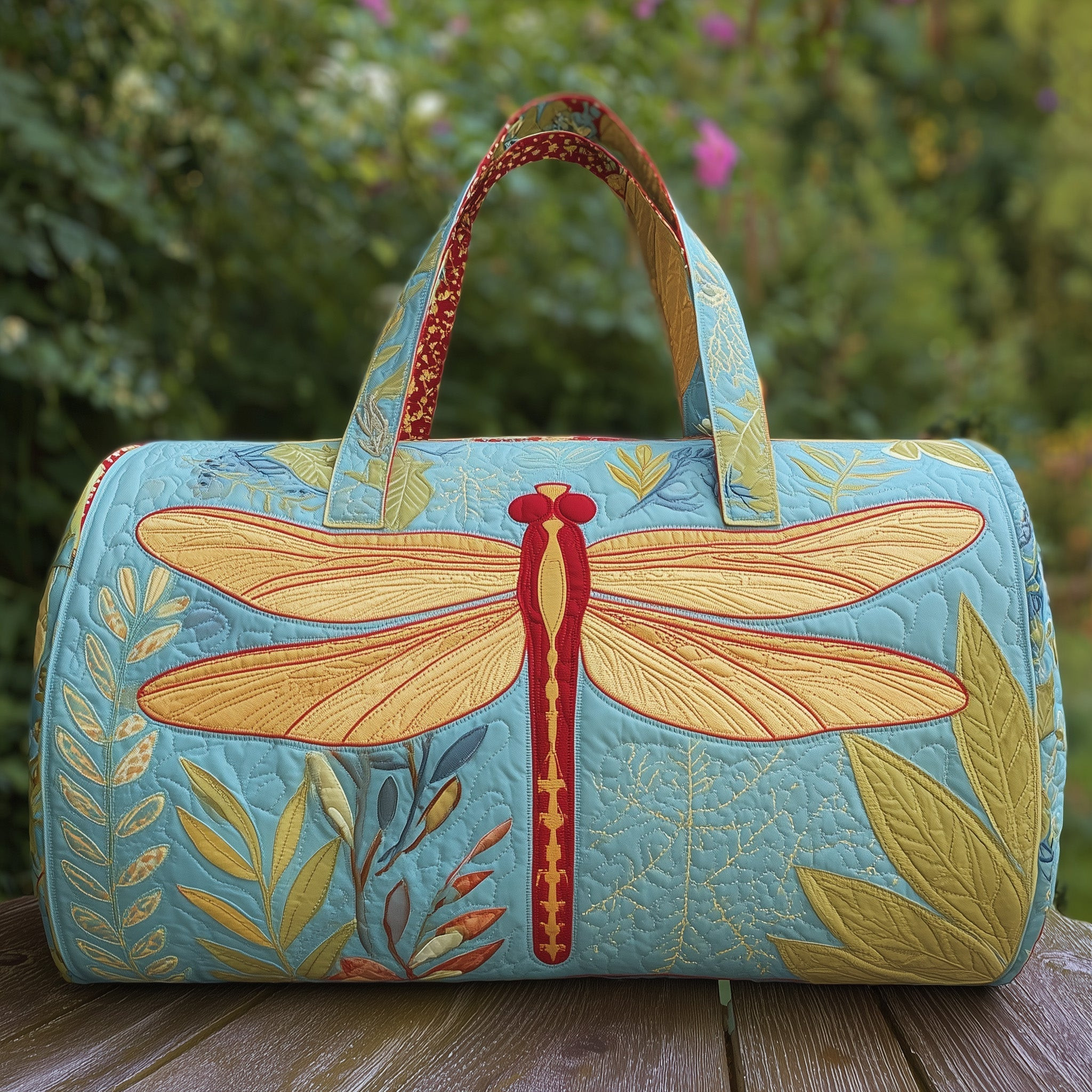 Elegant Dragonfly Art Quilted Duffle Bag Floral Travel Bags For Women Best Gifts
