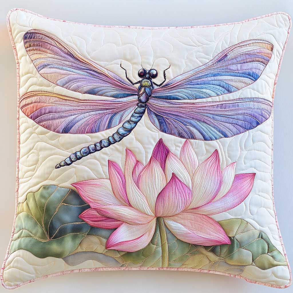 Elegant Dragonfly Lotus Quilted Pillow Case Modern Throw Pillows Gifts For Dragonfly Lovers
