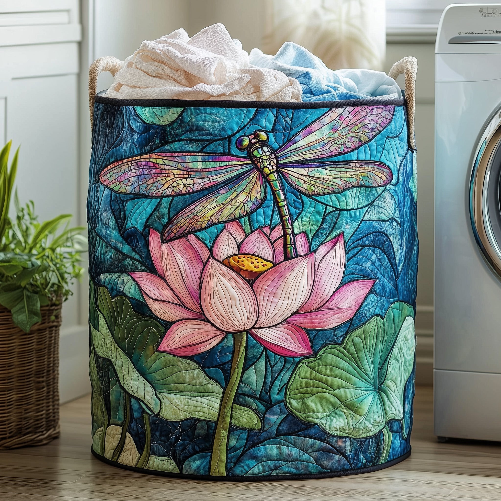 Elegant Dragonfly Quilted Laundry Basket Merch For Kids