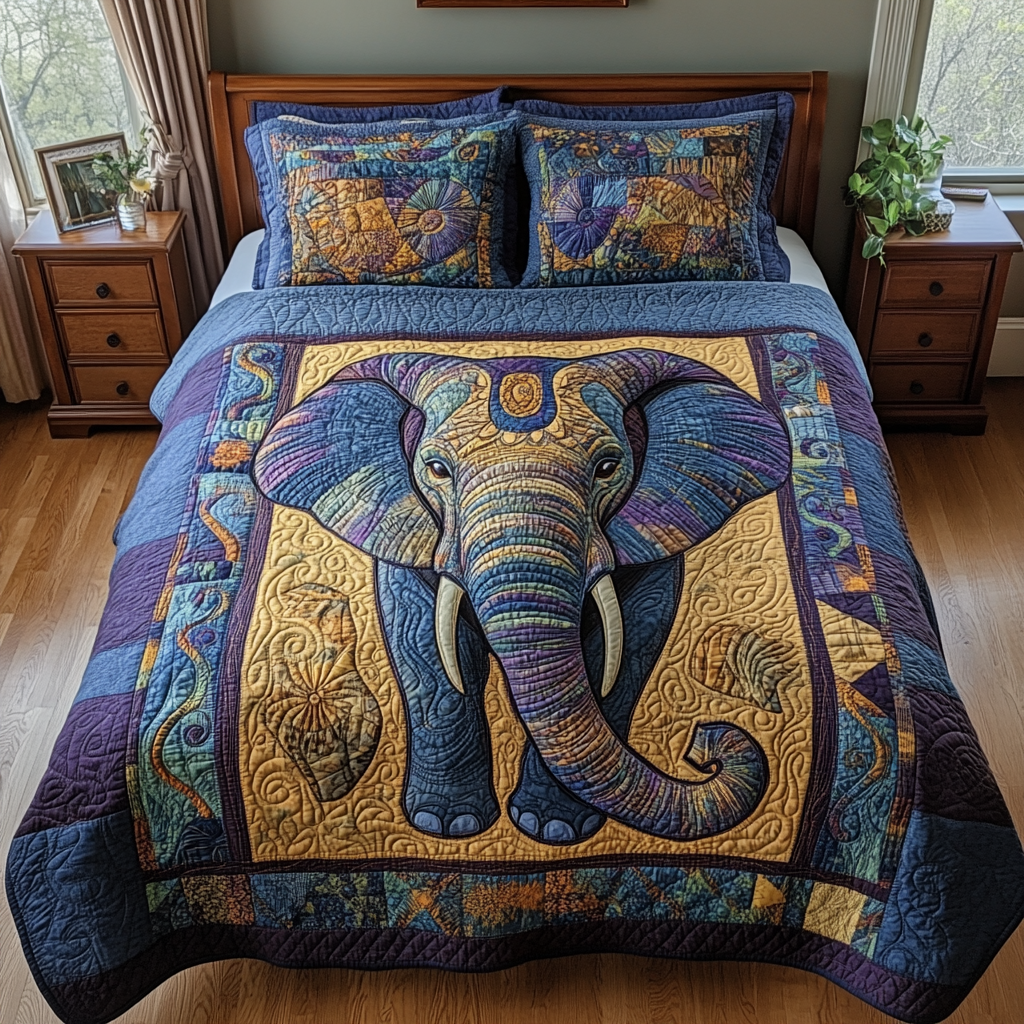 Elegant Elephant Quilted Bedding Set Best Comforter Sets Gift For Elephant Lovers