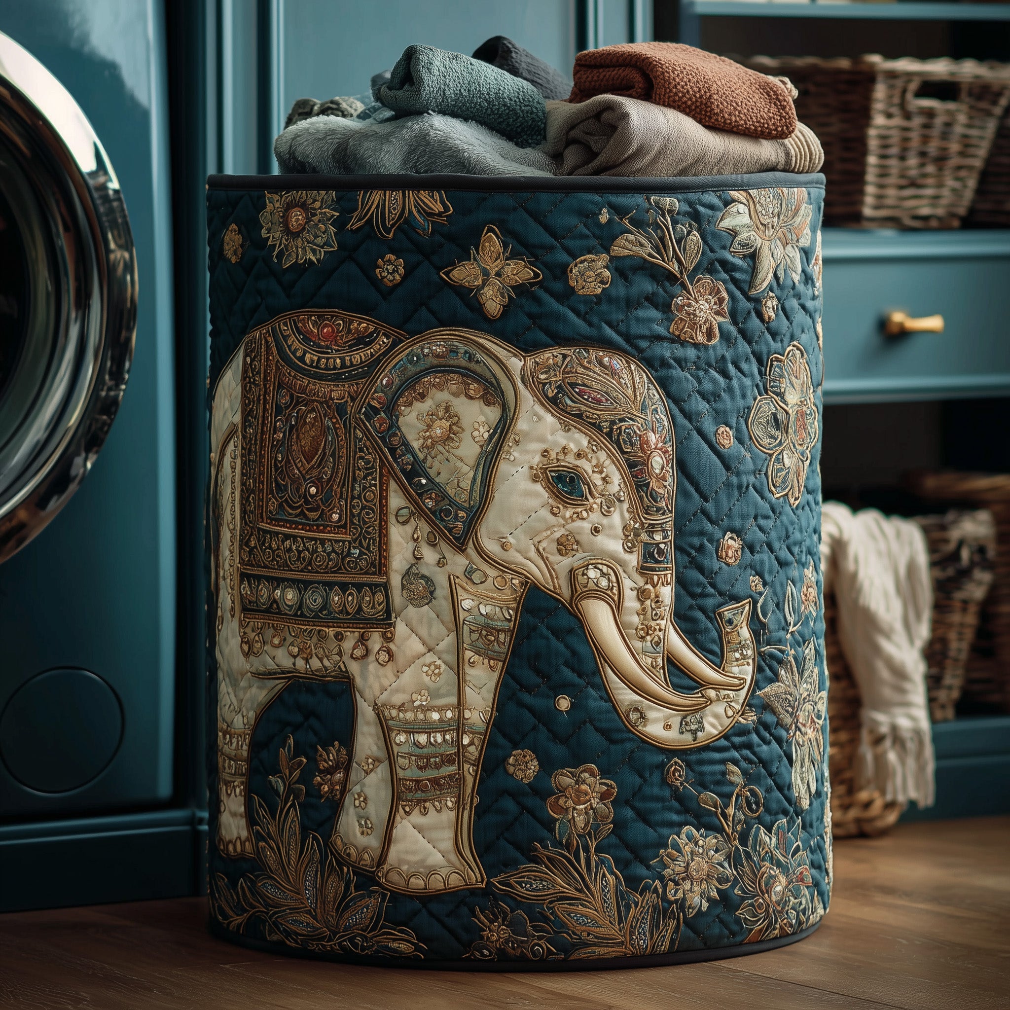 Elegant Elephant Quilted Laundry Basket Pretty Unique Present For Elephant Lovers