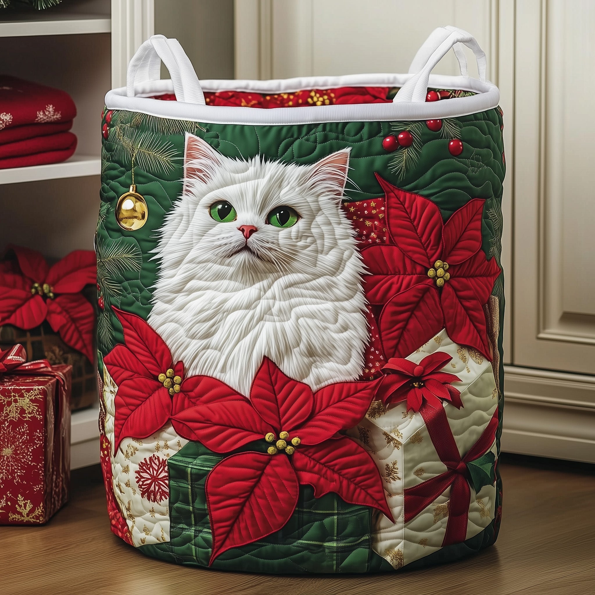 Elegant Festive Meow Quilted Laundry Basket Perfect Gift For College Dorm