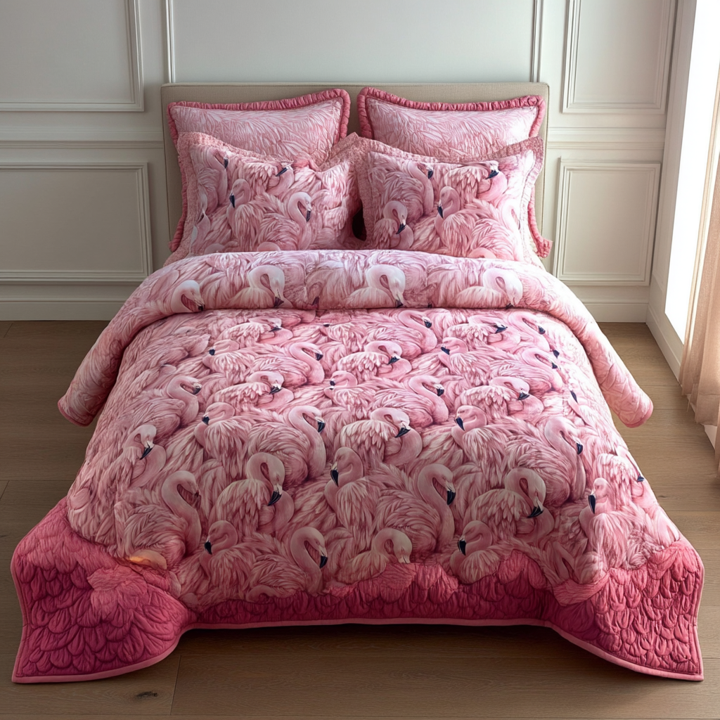 Elegant Flamingo Quilted Bedding Set Bedspread Set Flamingo Christmas Presents
