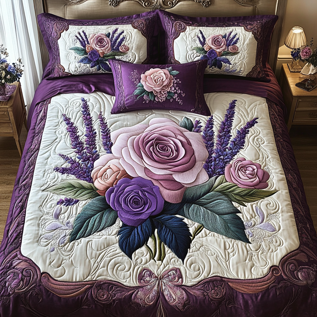 Elegant Floral Quilted Bedding Set Bedroom Decor Ideas Purple Christmas Ideas For Women