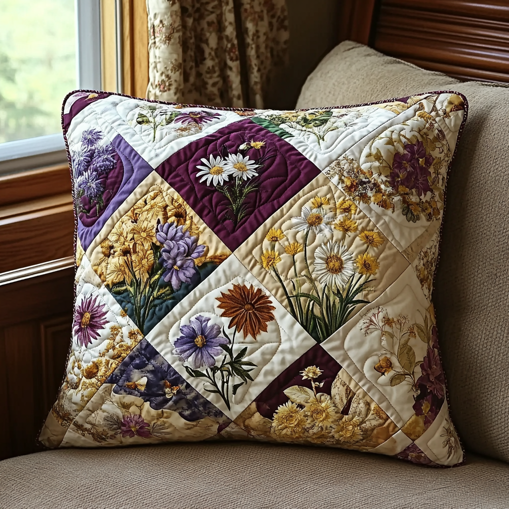 Elegant Flowers Patchwork Quilted Pillow Case Throw Pillow Covers Sunflower Gifts For Her