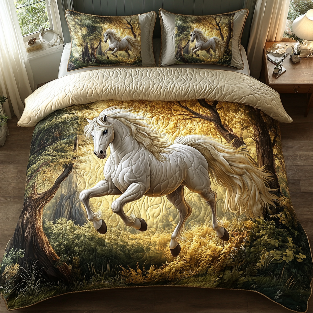 Elegant Gallop Quilted Bedding Set Bedroom Decor Retirement Gifts For Horse Lovers