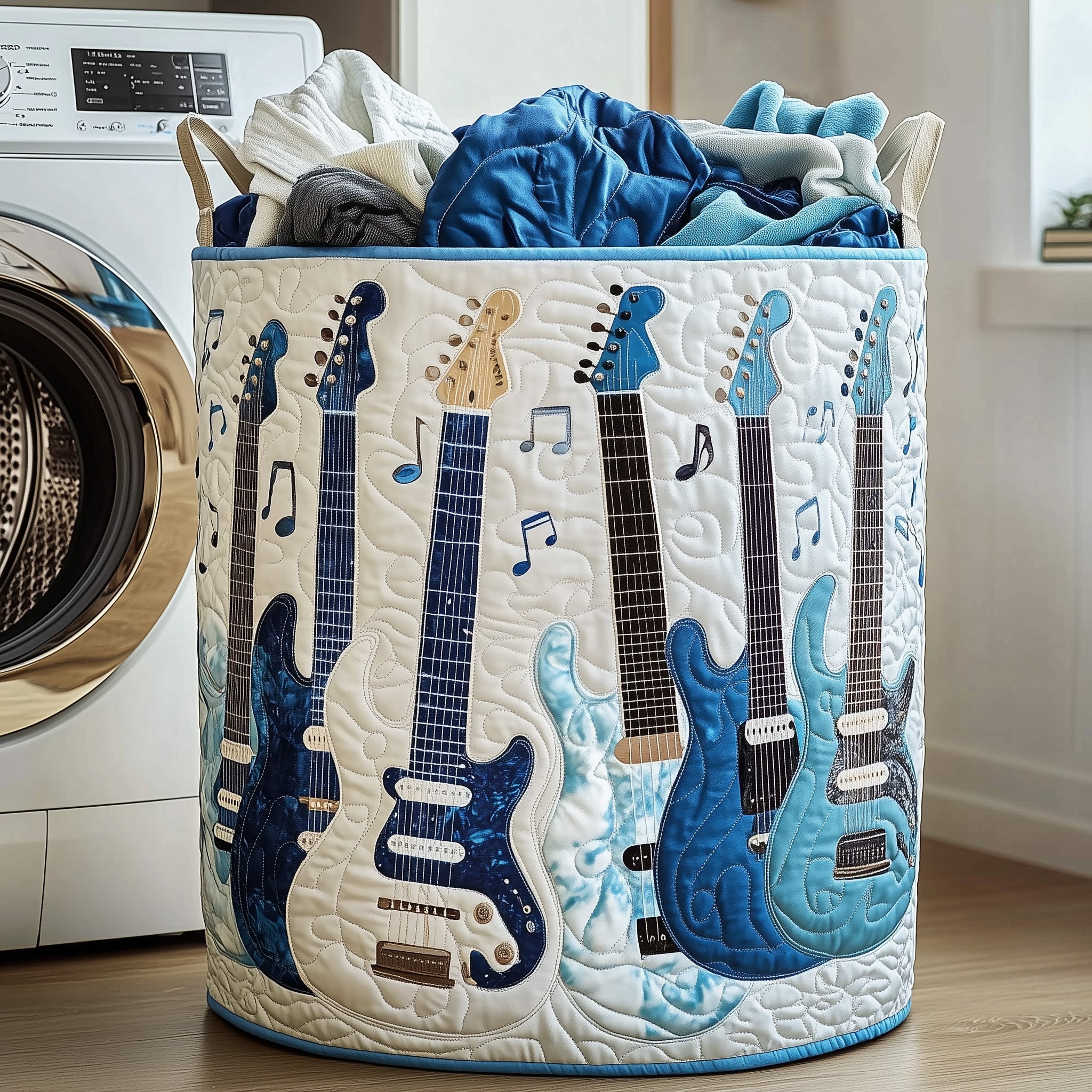 Elegant Guitar Quilted Laundry Basket Cool Practical Gift for Music Enthusiasts