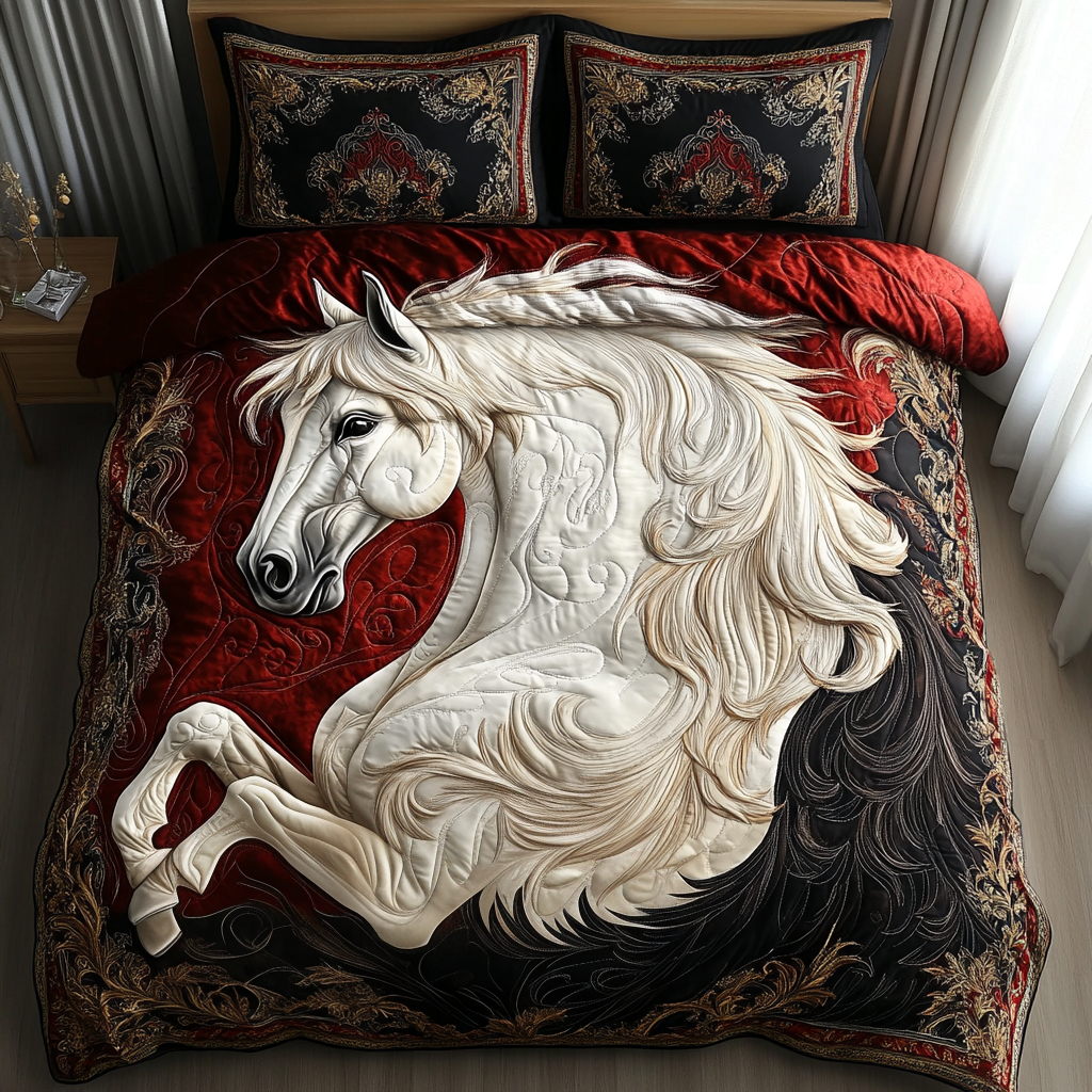 Elegant Horse Charm Quilted Bedding Set Bedroom Decor Ideas Gifts For Horse Enthusiasts