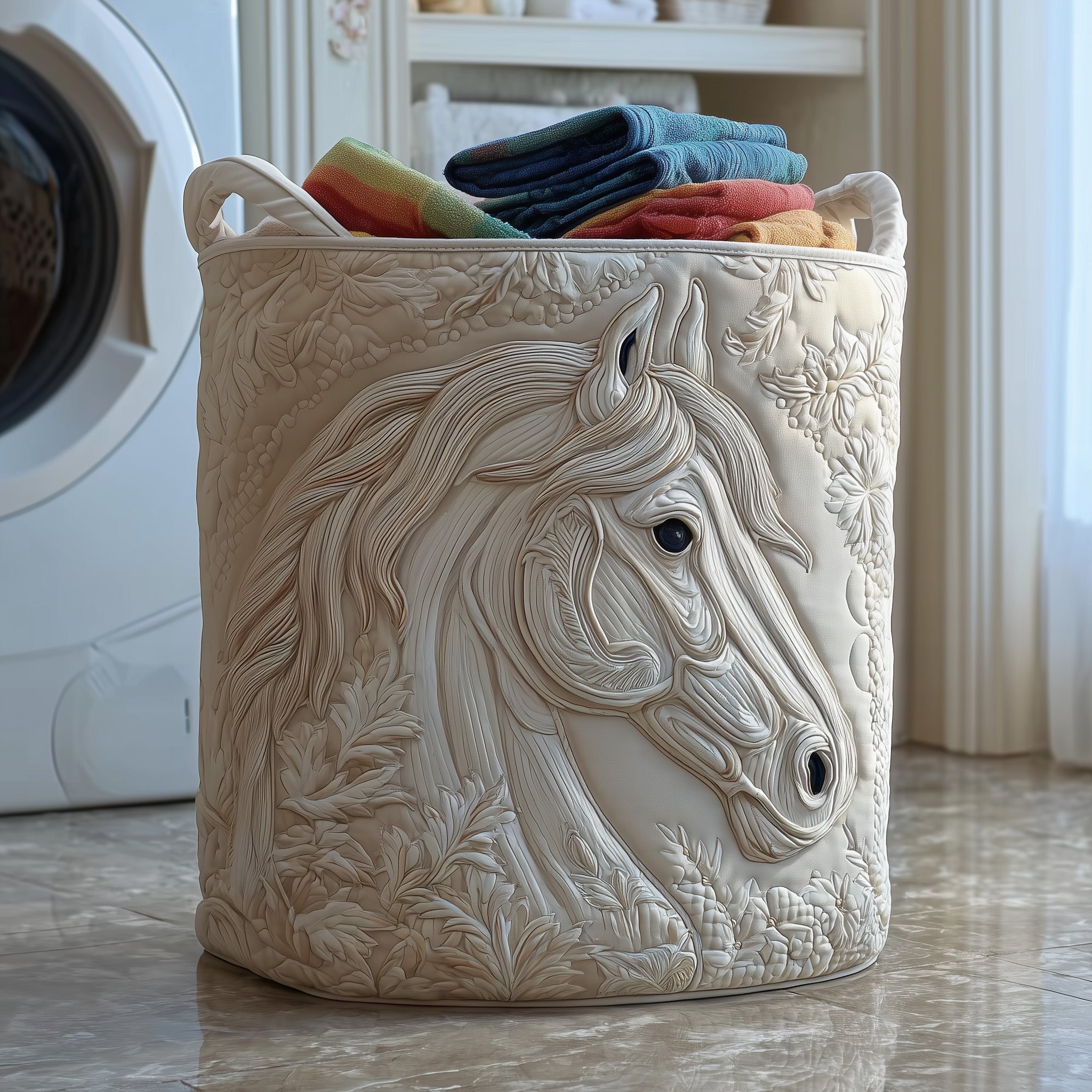 Elegant Horse Quilted Laundry Basket Inexpensive Gifts For Horse Lovers