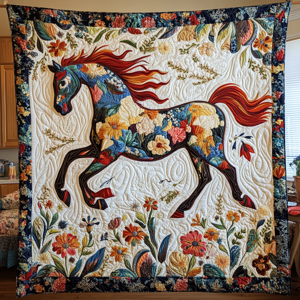 Elegant Horse Running Quilted Blanket Equine Gifts For Horse Lovers