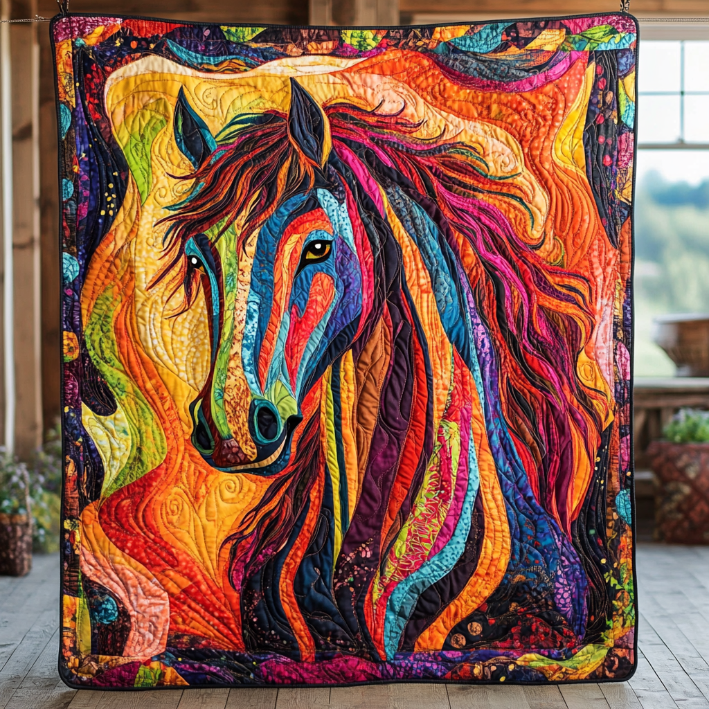 Elegant Horse Running Quilted Blanket Equine Gifts For Horse Lovers