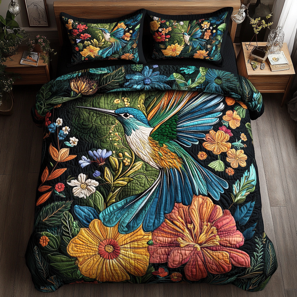 Elegant Hummingbird Quilted Bedding Set Bedspread Set Hummingbird Gifts For Dad