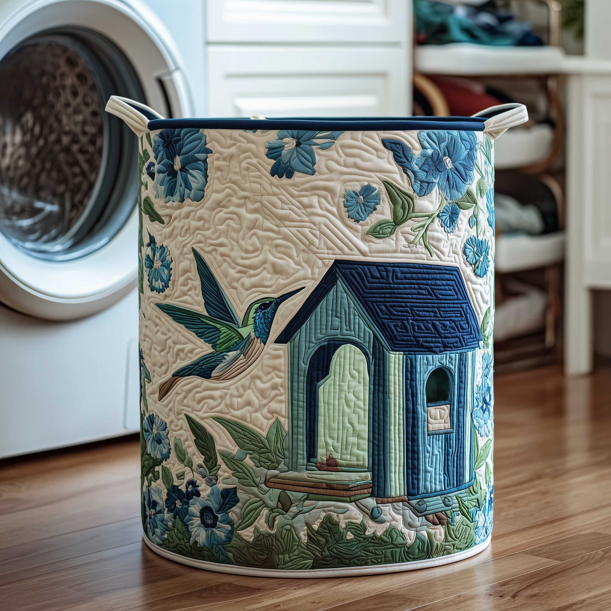 Elegant Hummingbird Quilted Laundry Basket Best Gift For Him