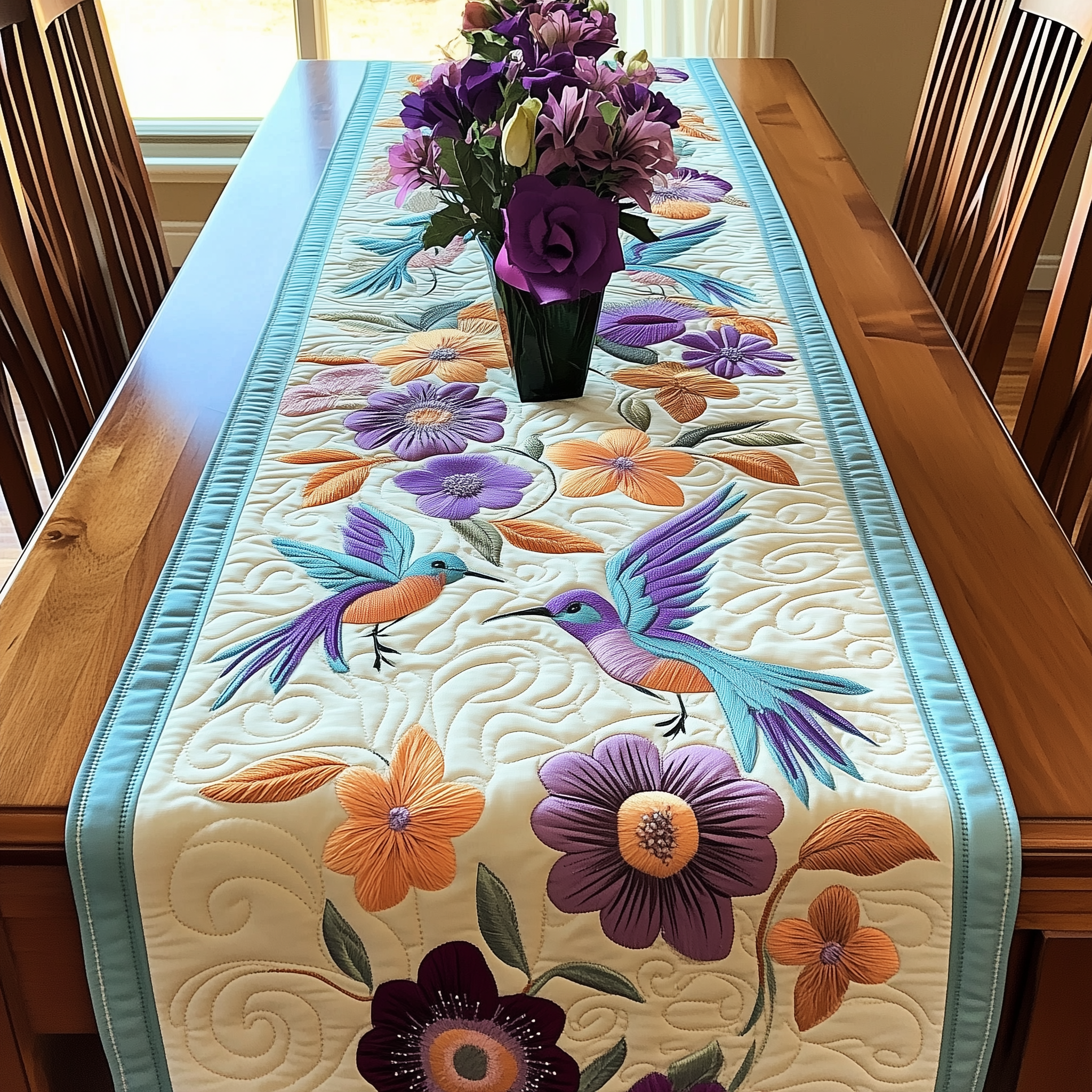 Elegant Hummingbird Quilted Table Runner Best Unique Gifts For Hummingbird Lovers