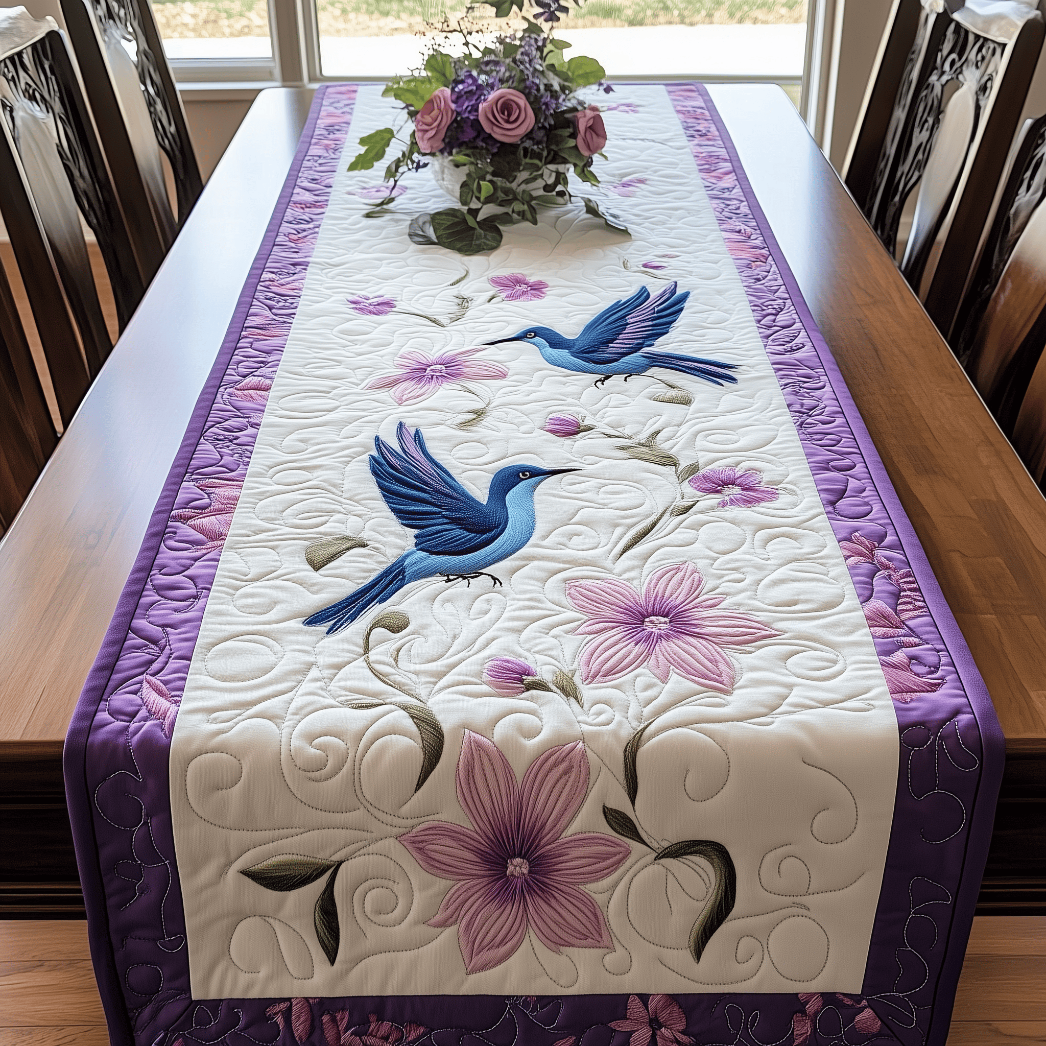 Elegant Hummingbird Quilted Table Runner  Decorations Dining Table Runner Hummingbird Gifts Xmas Holiday