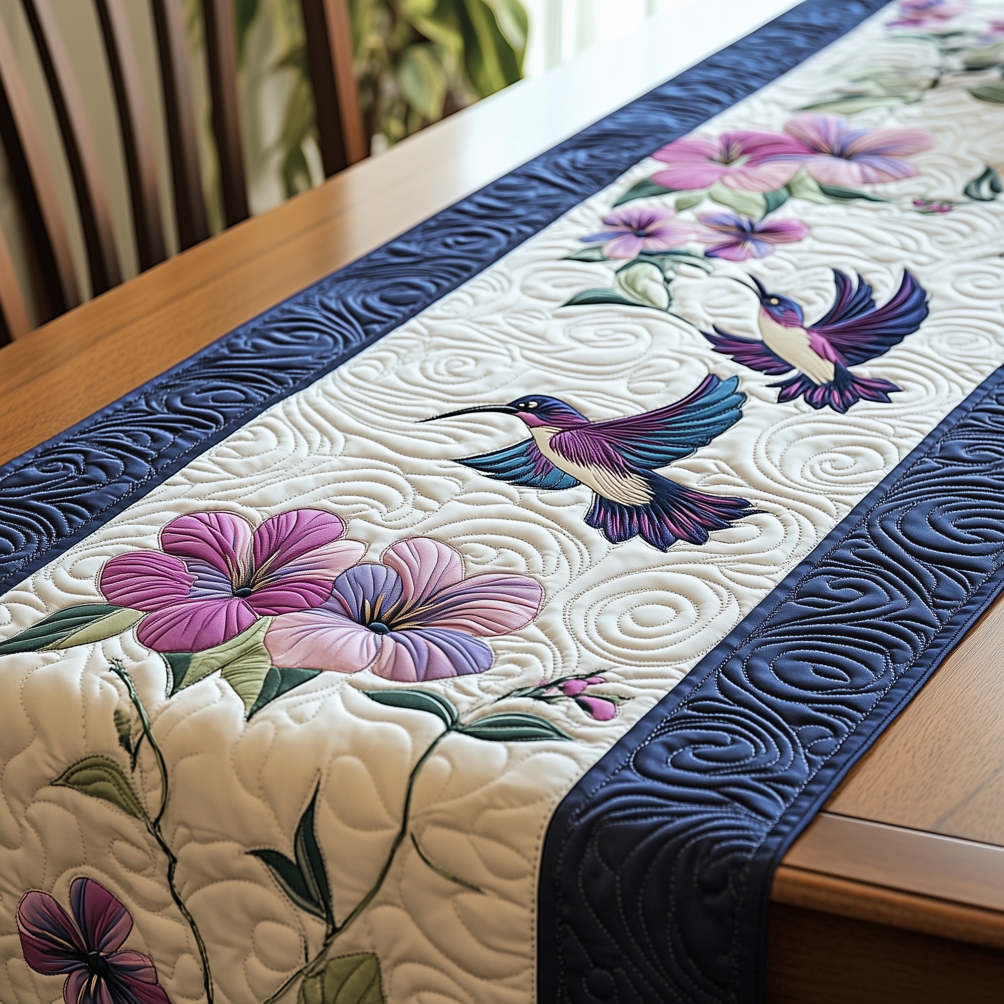 Elegant Hummingbird Quilted Table Runner Rustic Kitchen Dining Decor Gift For Cozy Family Home