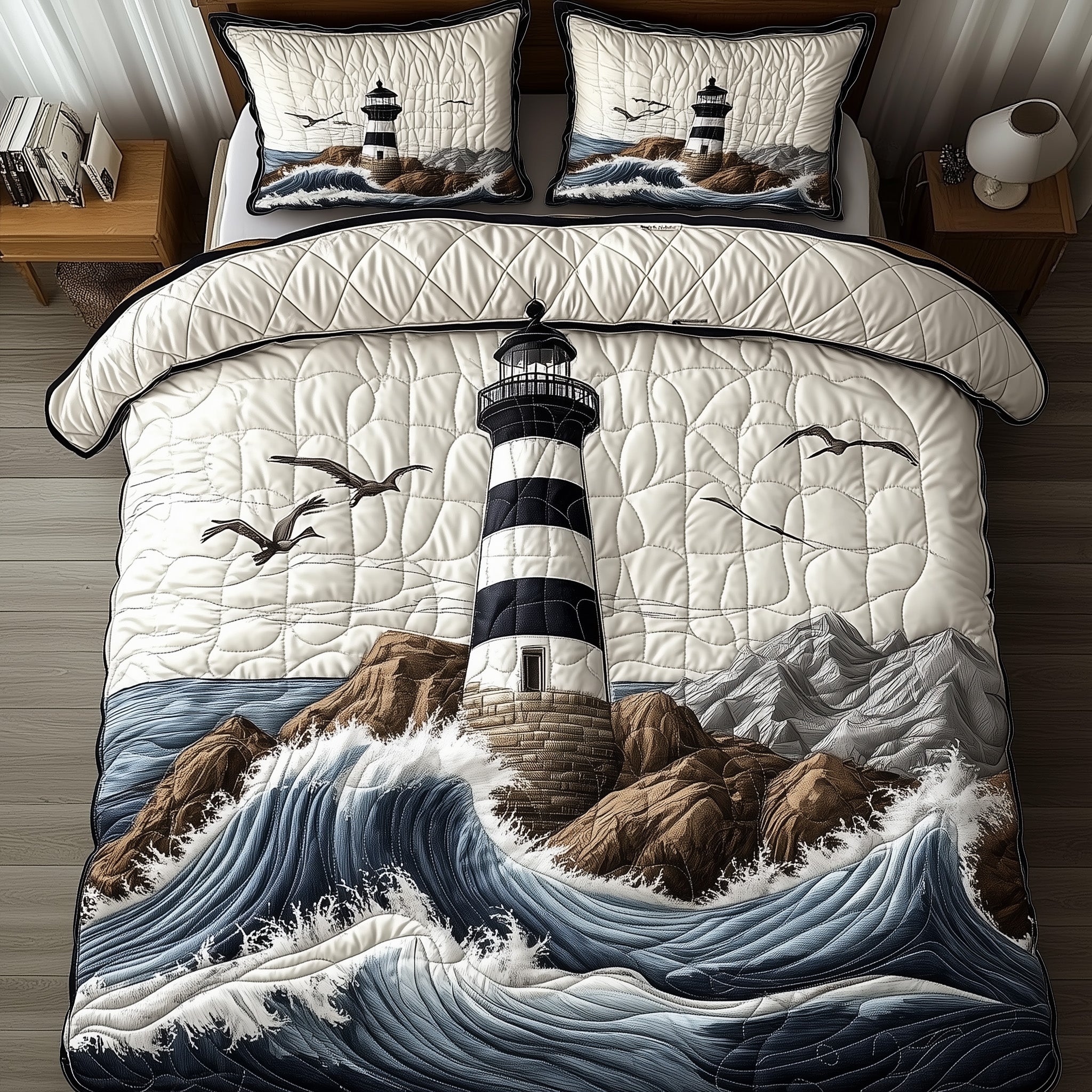 Elegant Lighthouse Quilted Bedding Set Nautical Decor Best Lighthouse Decor Bedding Gifts
