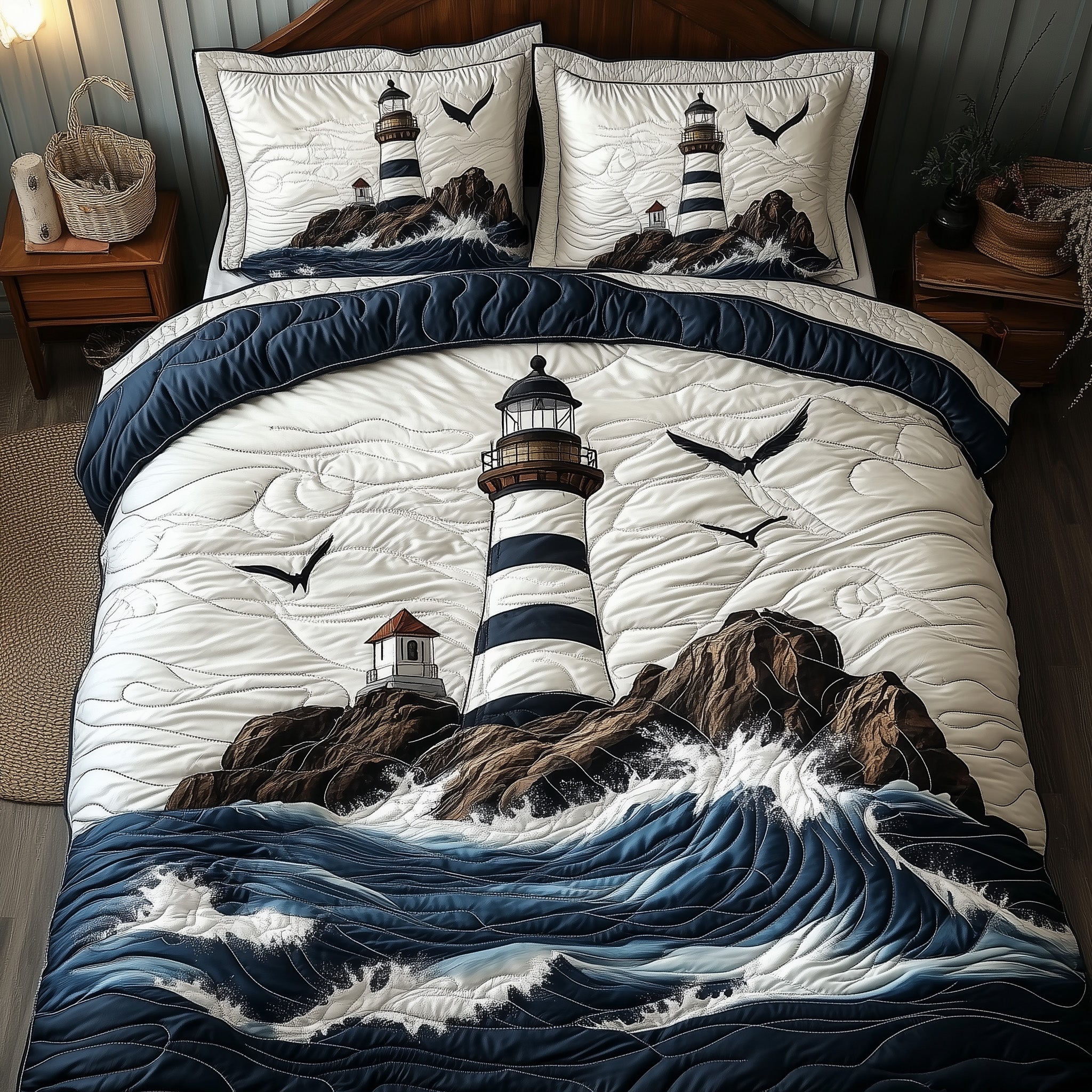 Elegant Lighthouse Quilted Bedding Set Nautical Lighthouse Decor Unique Bedding Gifts
