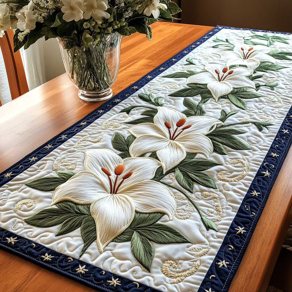 Elegant Lilies Quilted Table Runner Dining Room Table Decor Unique Lily Gifts