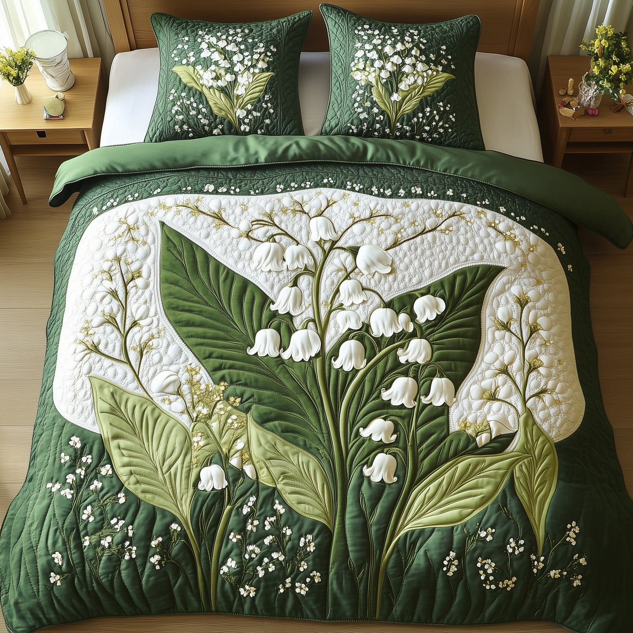 Elegant Lily of the Valley Quilted Bedding Set Duvet Cover Bedspread Best Christmas Gifts For Mom