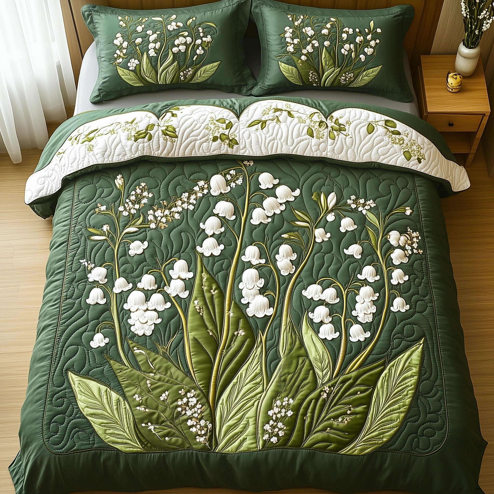 Elegant Lily of the Valley Quilted Bedding Set Duvet Cover Bedspread Best Christmas Gifts For Wife