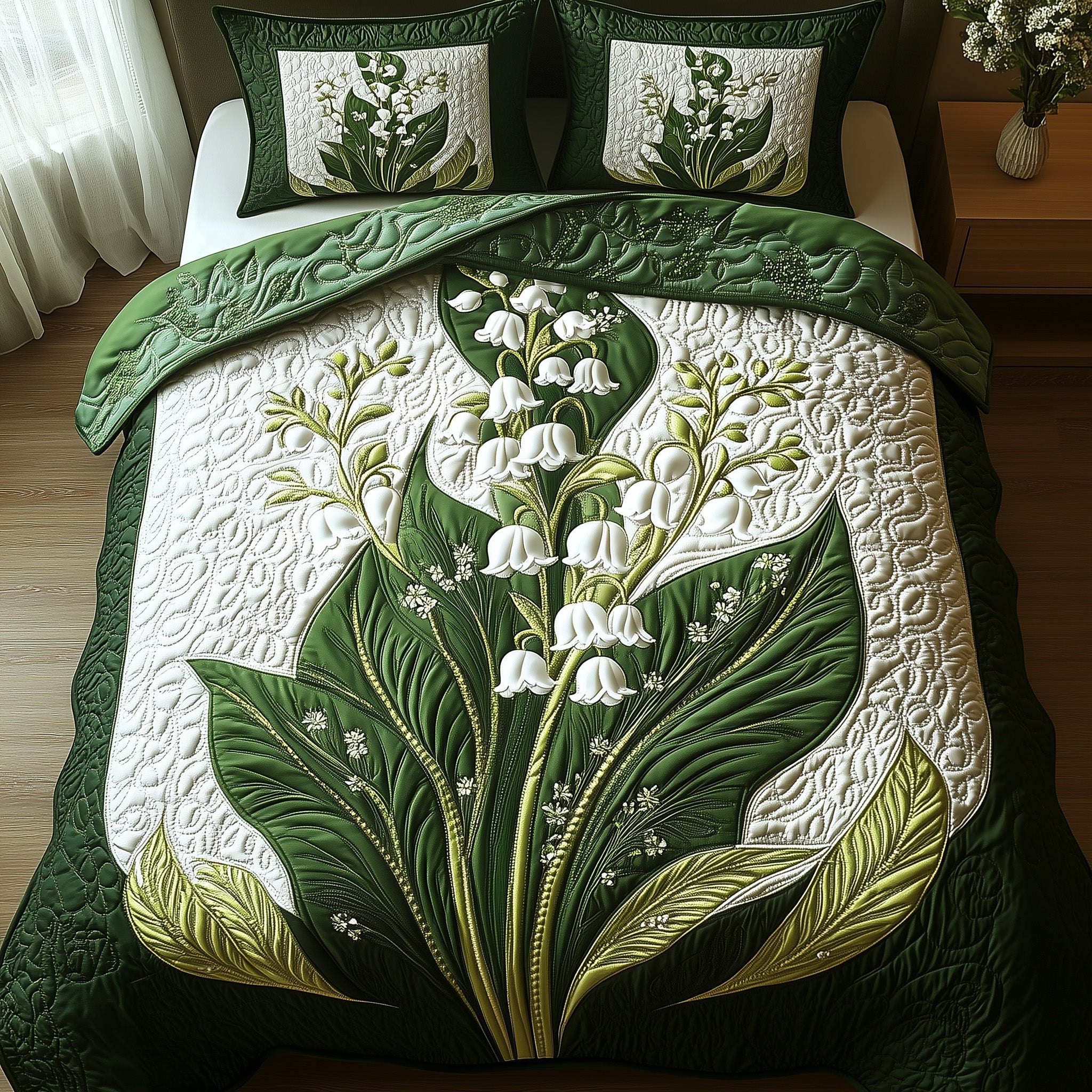 Elegant Lily of the Valley Quilted Bedding Set Duvet Cover Bedspread Christmas Gifts For Mom 2025