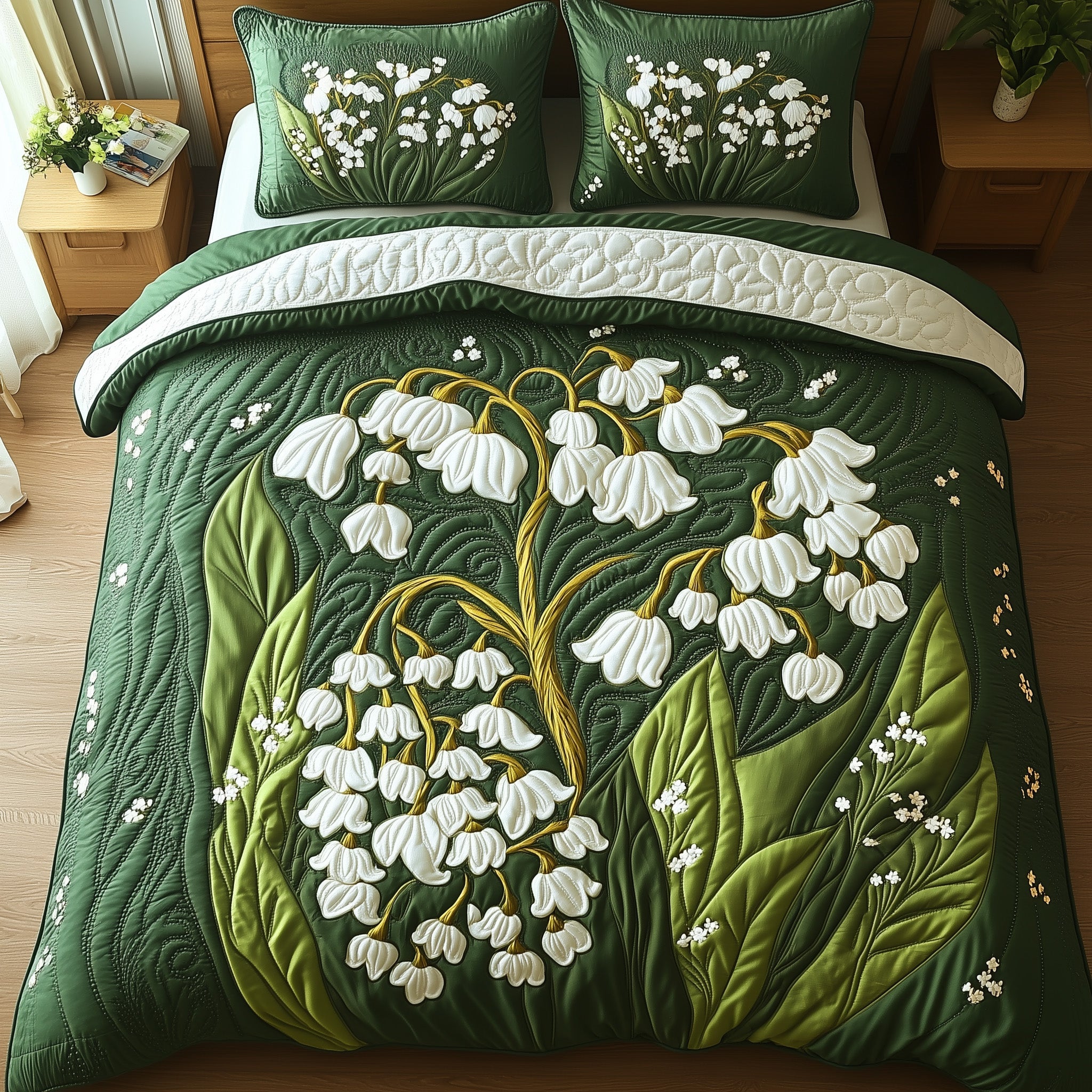 Elegant Lily of the Valley Quilted Bedding Set Duvet Cover Bedspread Good Christmas Gifts For Girlfriend