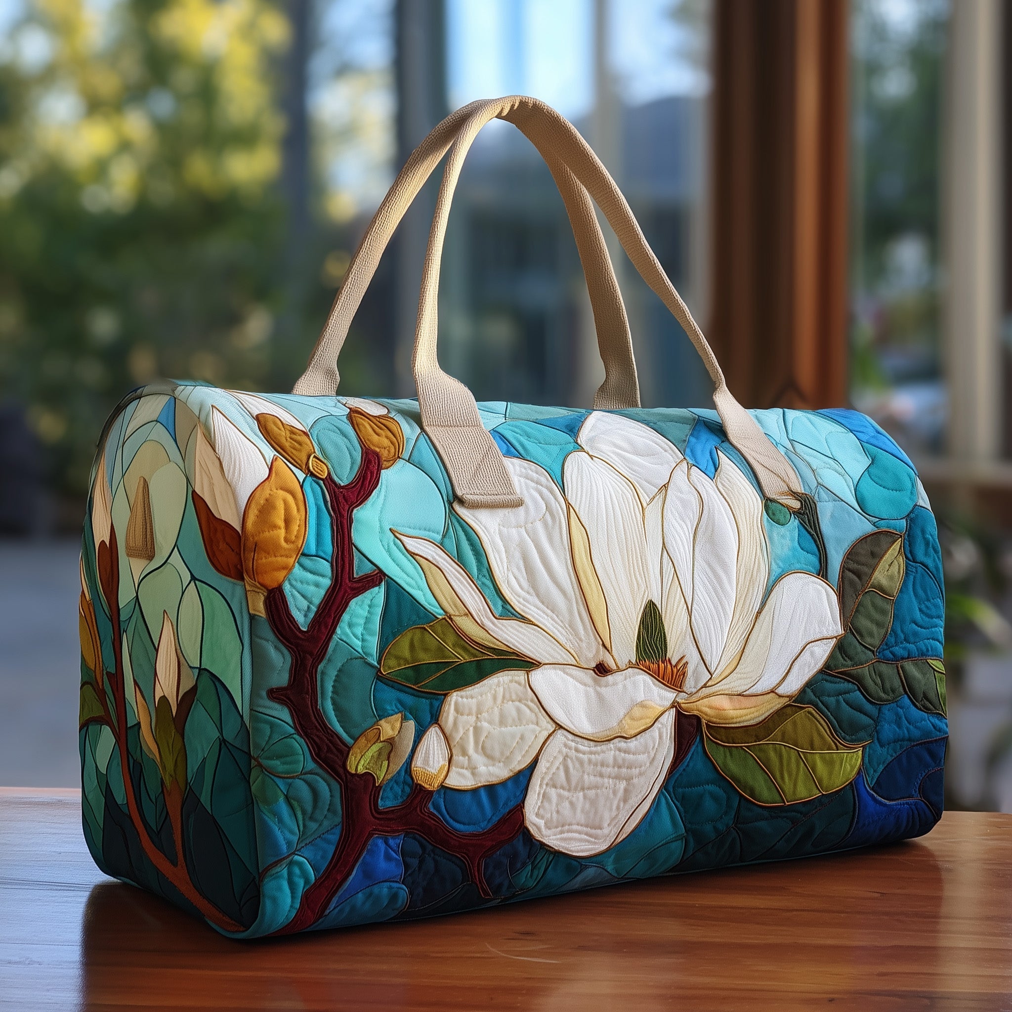 Elegant Magnolia Quilt Duffle Bag Anniversary Gift Idea