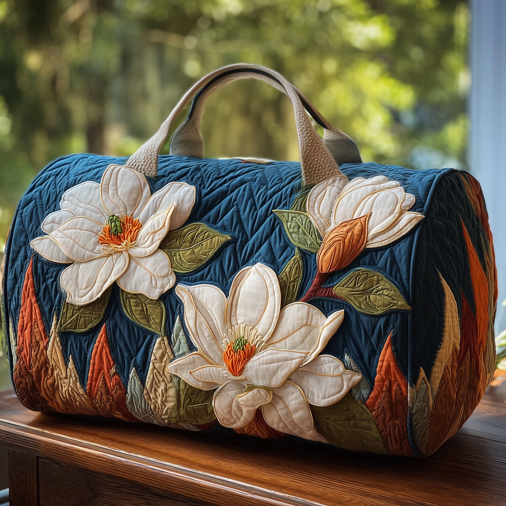 Elegant Magnolia Quilt Duffle Bag Spring Gift Idea