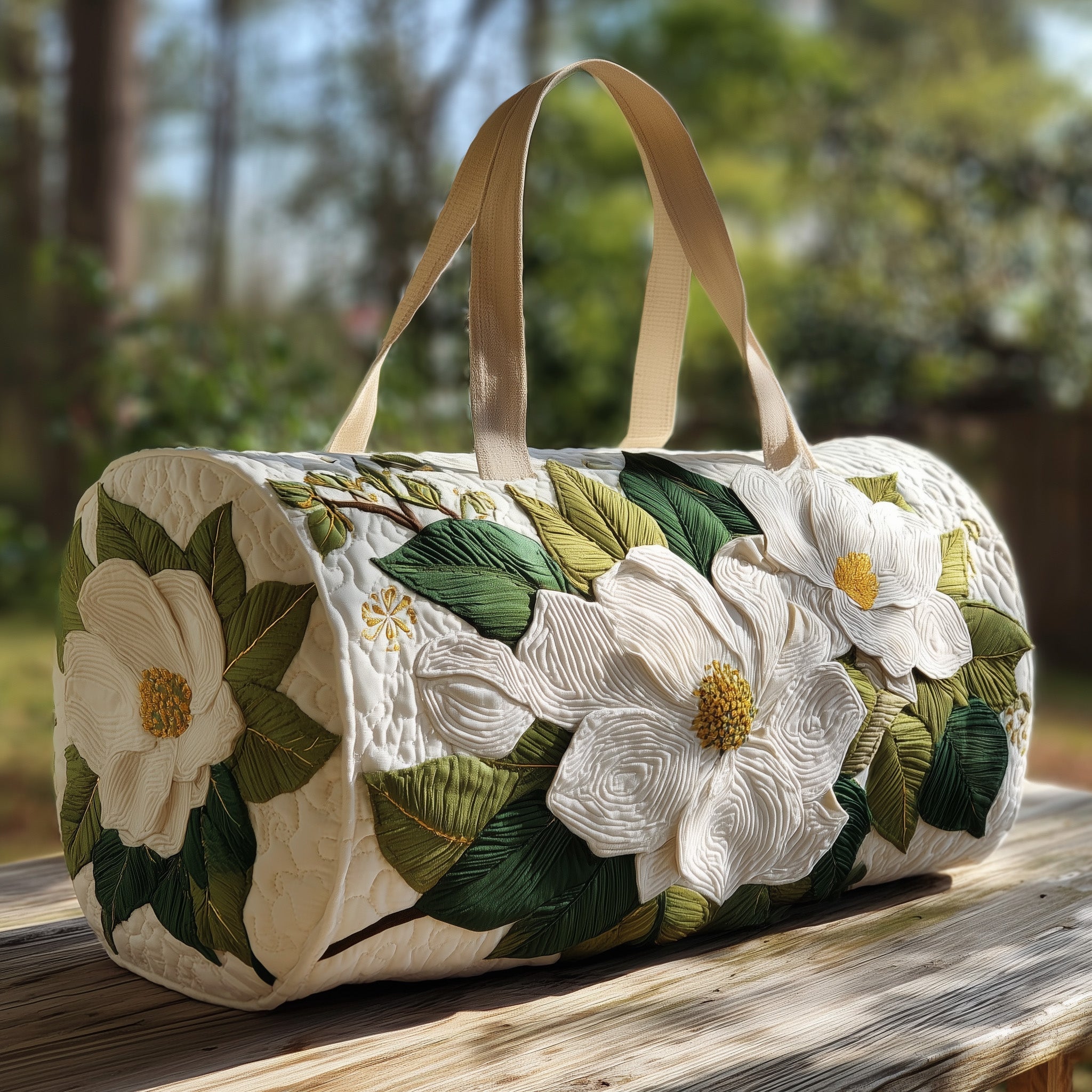 Elegant Magnolia Quilt Duffle Bag Summer Vacation Essential