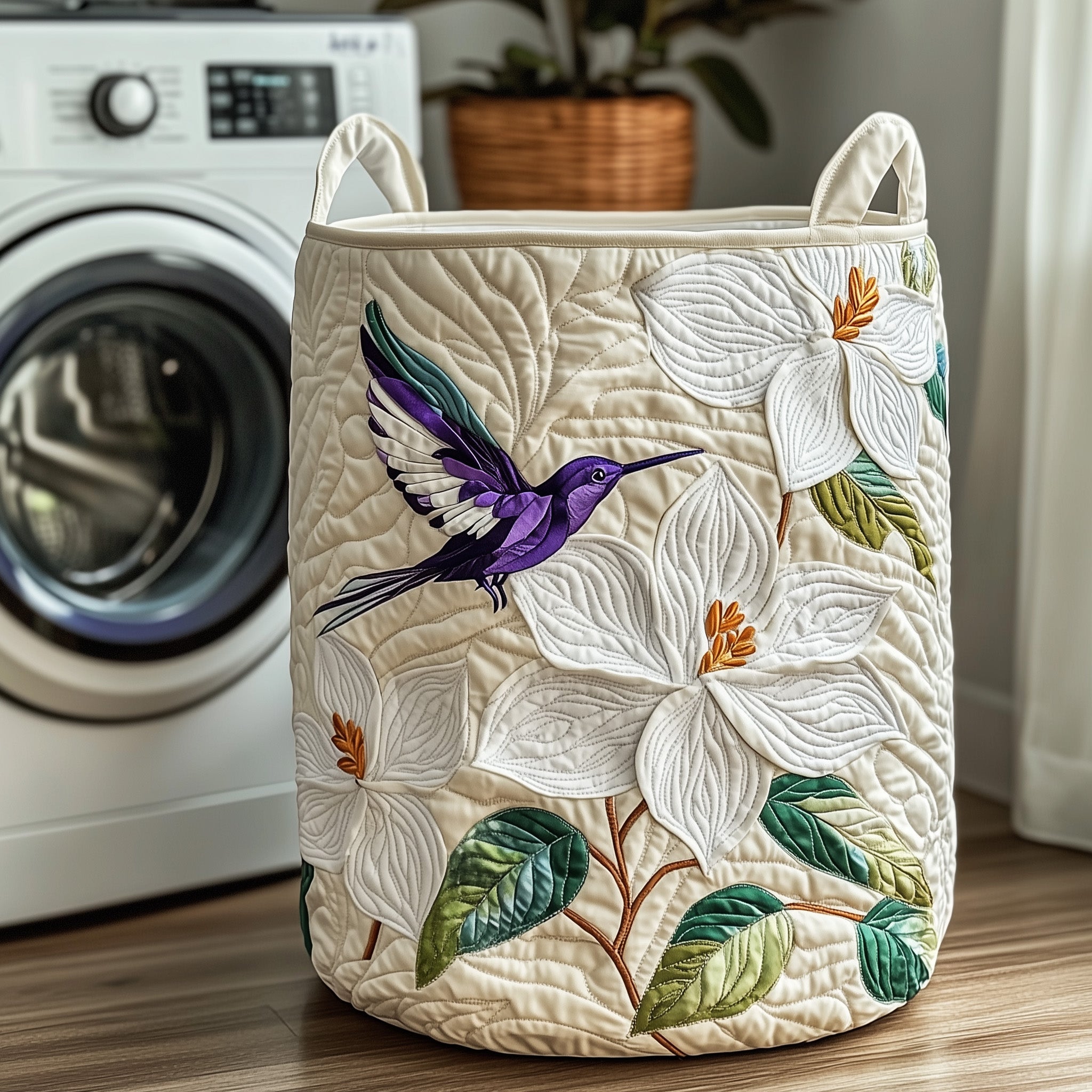 Elegant Magnolia Quilted Laundry Basket Stylish Fabric Clothes Hamper Present For Her