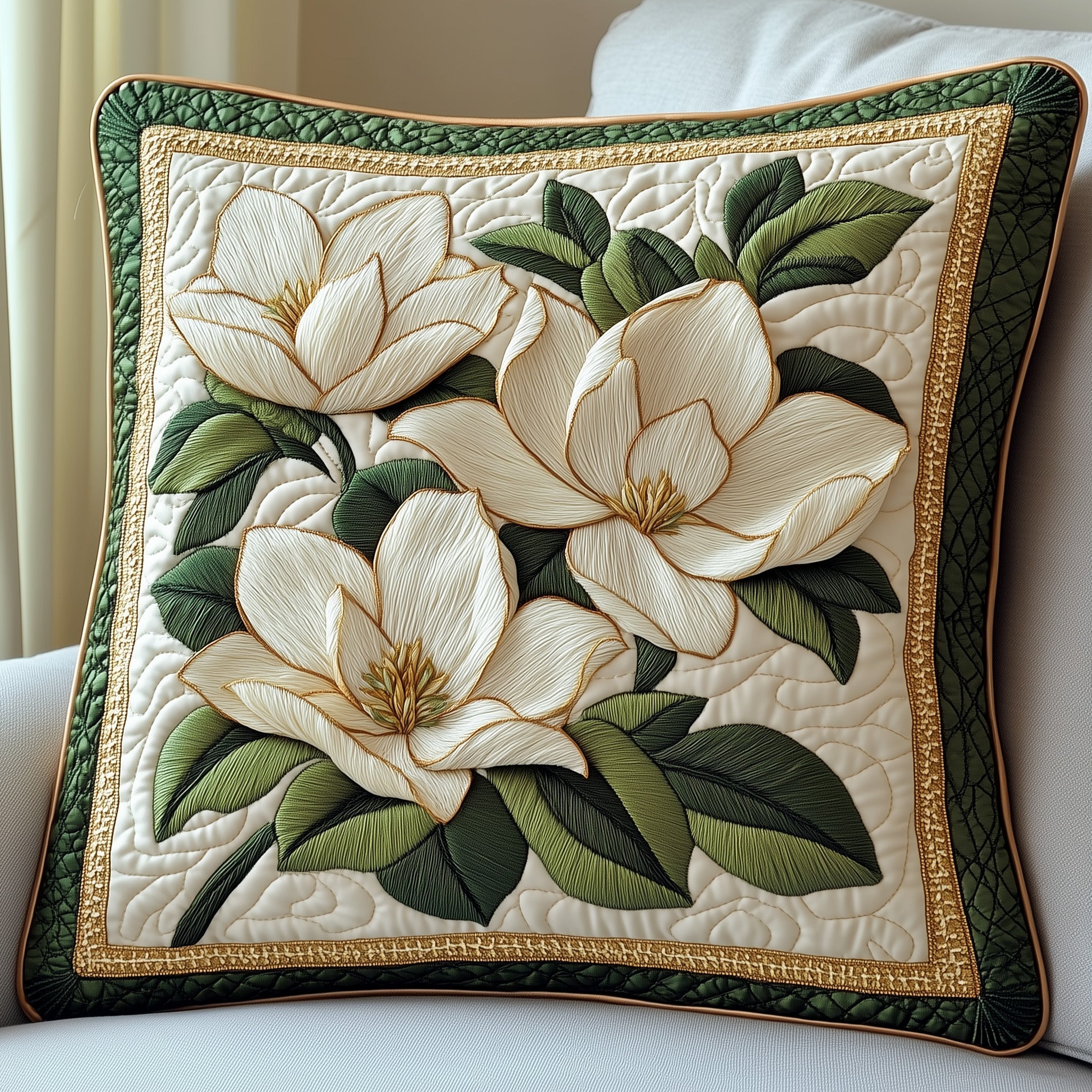 Elegant Magnolia Quilted Pillow Case Halloween Gift