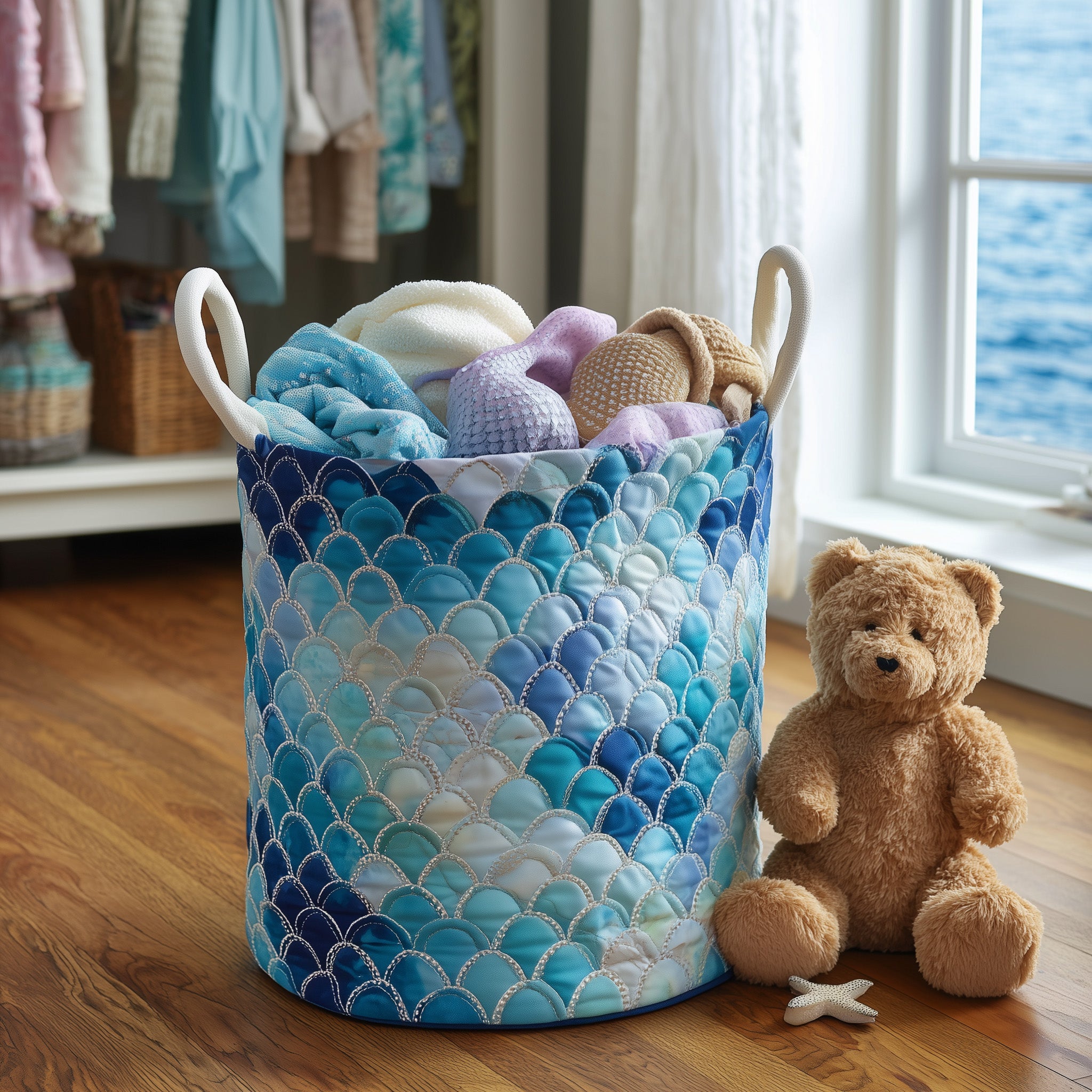 Elegant Mermaid Quilted Laundry Basket Mermaid Gifts For Women