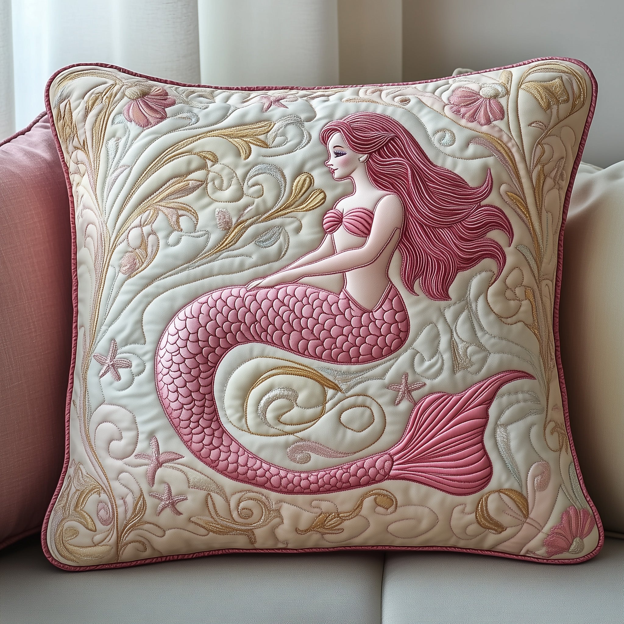 Elegant Mermaid Quilted Pillow Case Throw Pillow Cover ItemMermaid Birthday Gifts