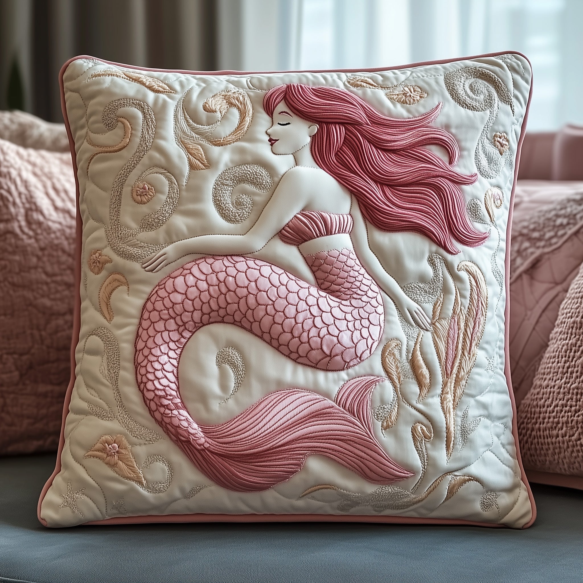 Elegant Mermaid Quilted Pillow Case Throw Pillow Cover ItemMermaid Birthday Presents
