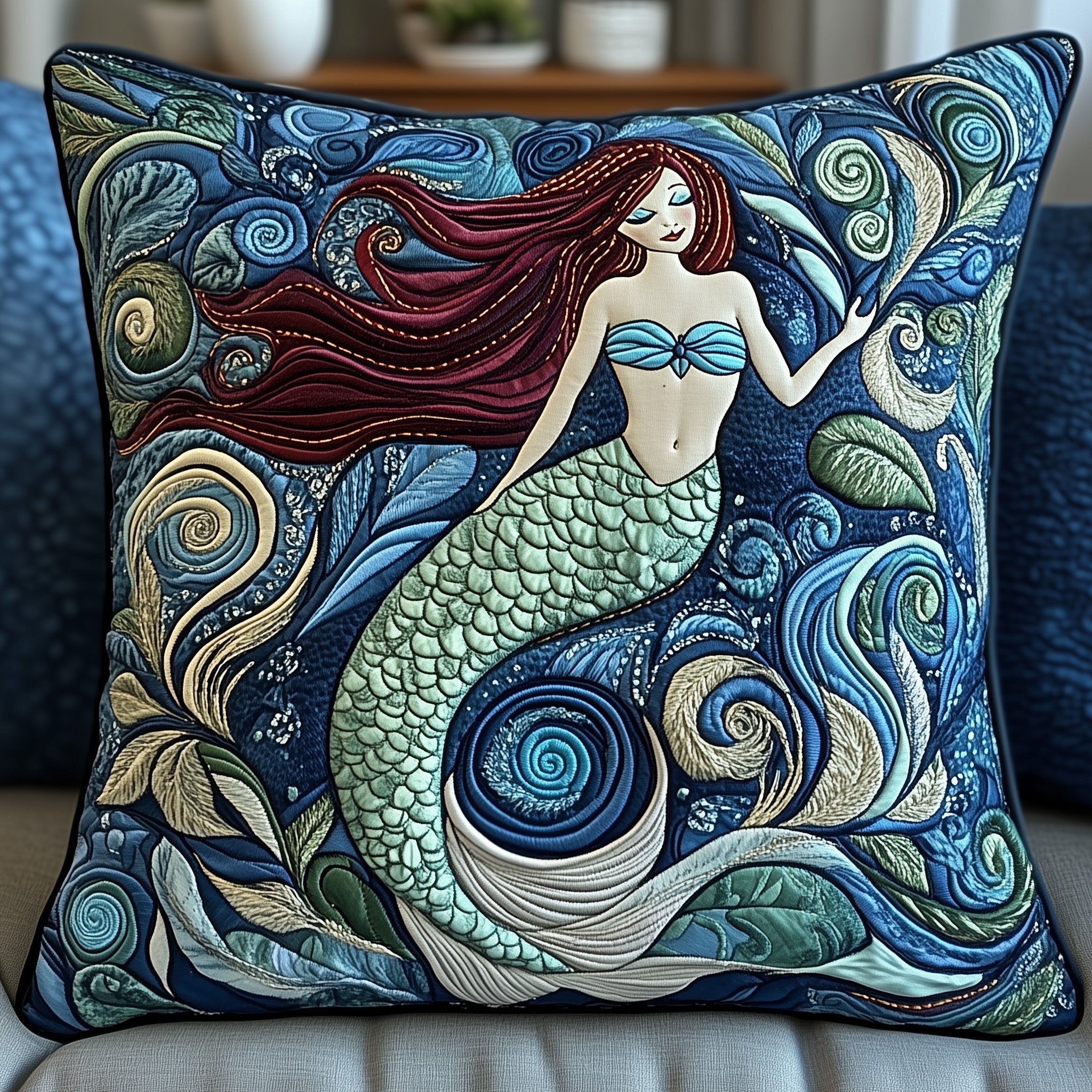 Elegant Mermaid Quilted Pillow Case Throw Pillow Cover ItemMermaid Gift Ideas Christmas