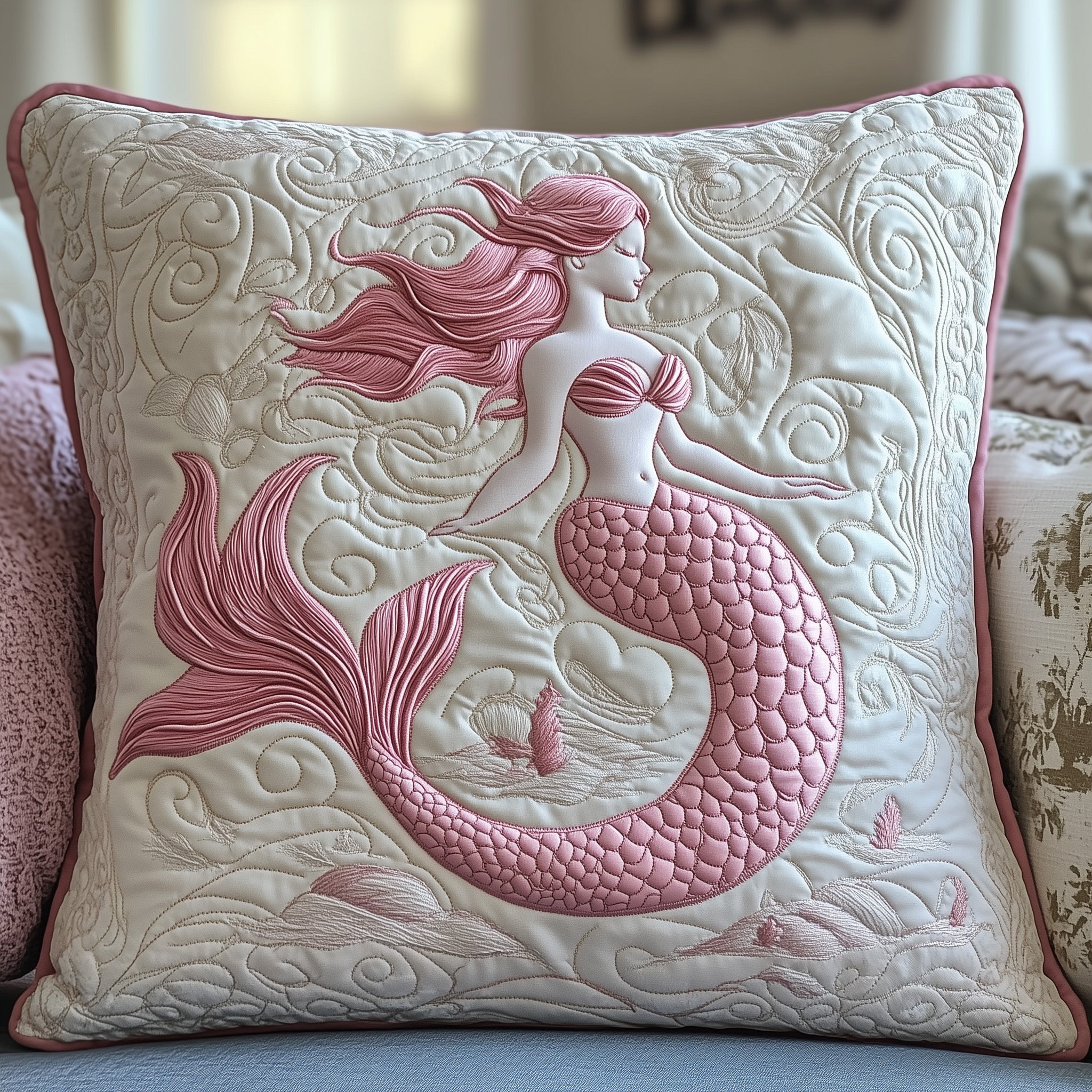 Elegant Mermaid Quilted Pillow Case Throw Pillow Cover ItemMermaid Gifts For Women