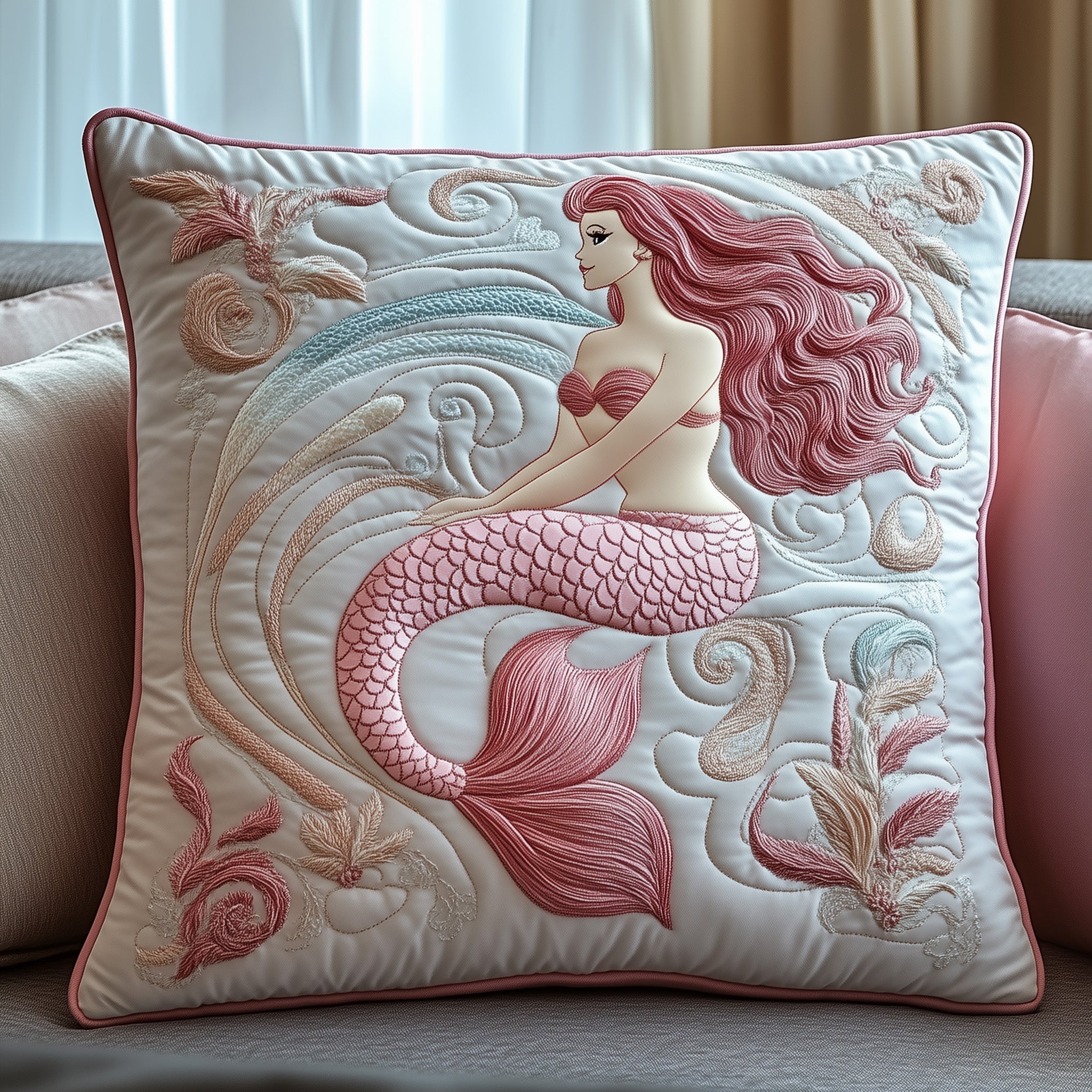 Elegant Mermaid Quilted Pillow Case Throw Pillow Cover ItemMermaid Present Ideas