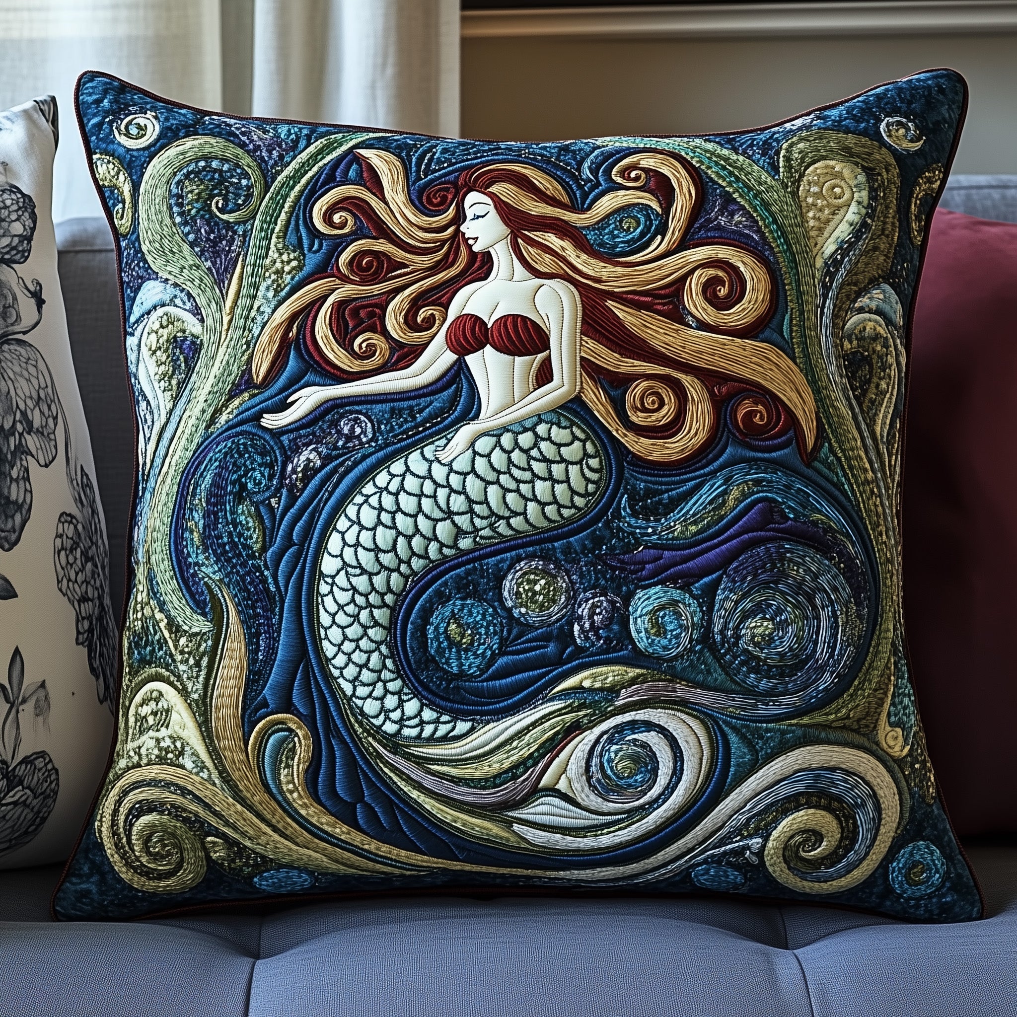 Elegant Mermaid Quilted Pillow Case Throw Pillow Cover ItemMermaid Presents For Adults