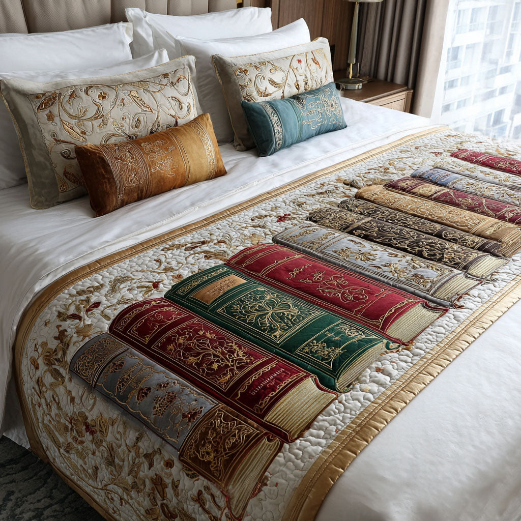 Elegant Pages Quilted Bed Runner Bedroom Decorations Gift For Book Lover