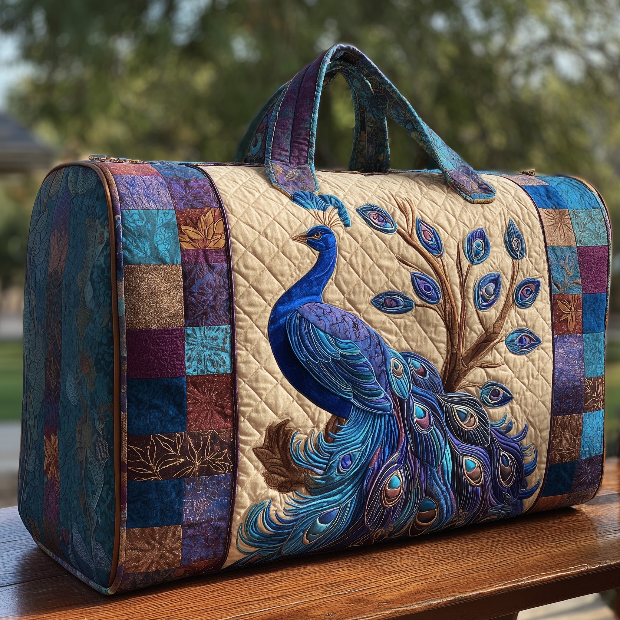 Elegant Peacock Quilted Duffle Bag For Daily Commute