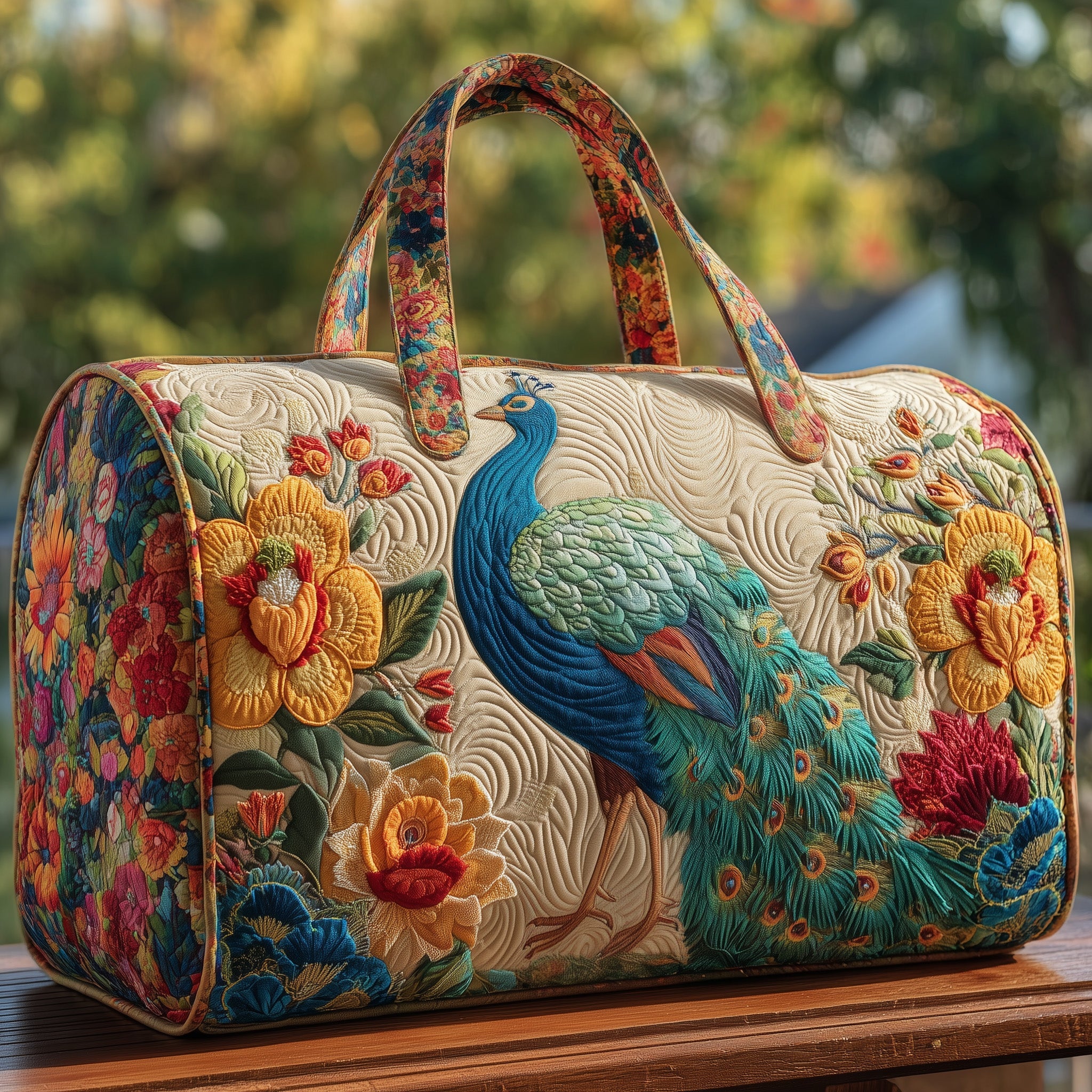 Elegant Peacock Quilted Duffle Bag For Work And Travel