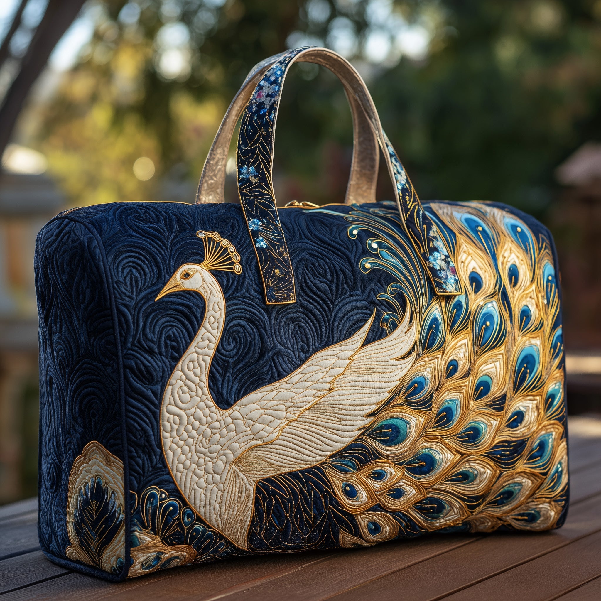Elegant Peacock Quilted Duffle Bag Gift For Dad