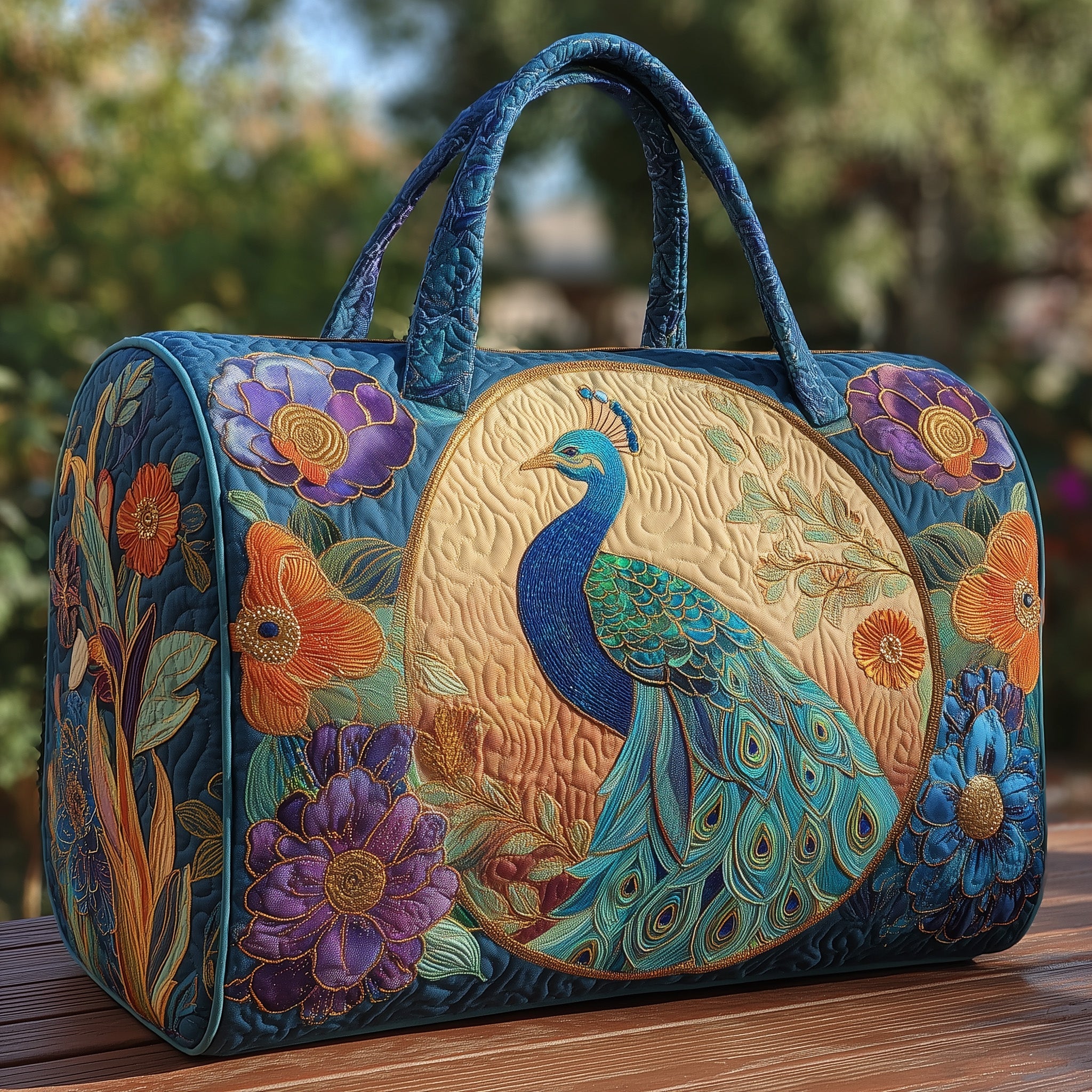 Elegant Peacock Quilted Duffle Bag Gift For Family