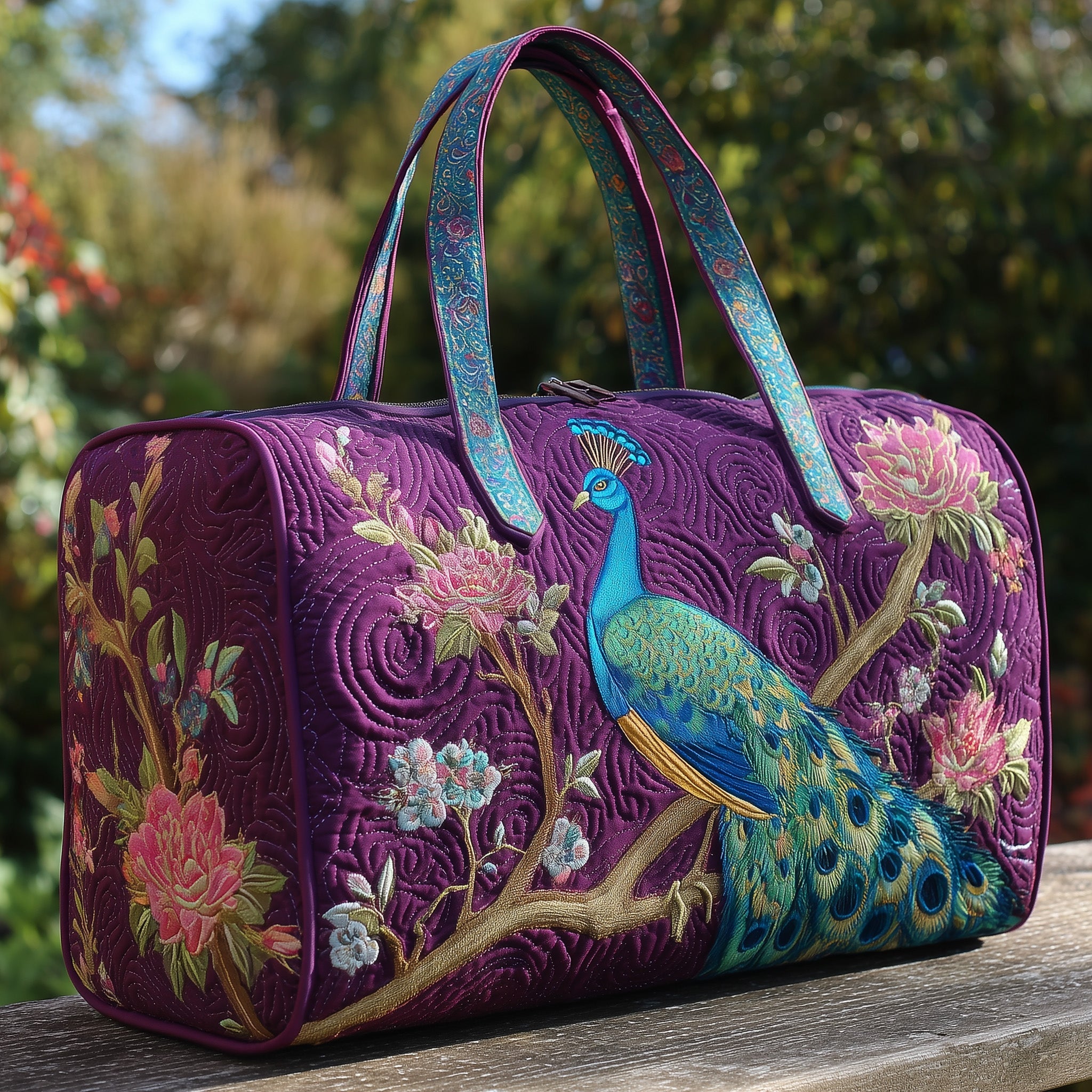 Elegant Peacock Quilted Duffle Bag Gift For Her