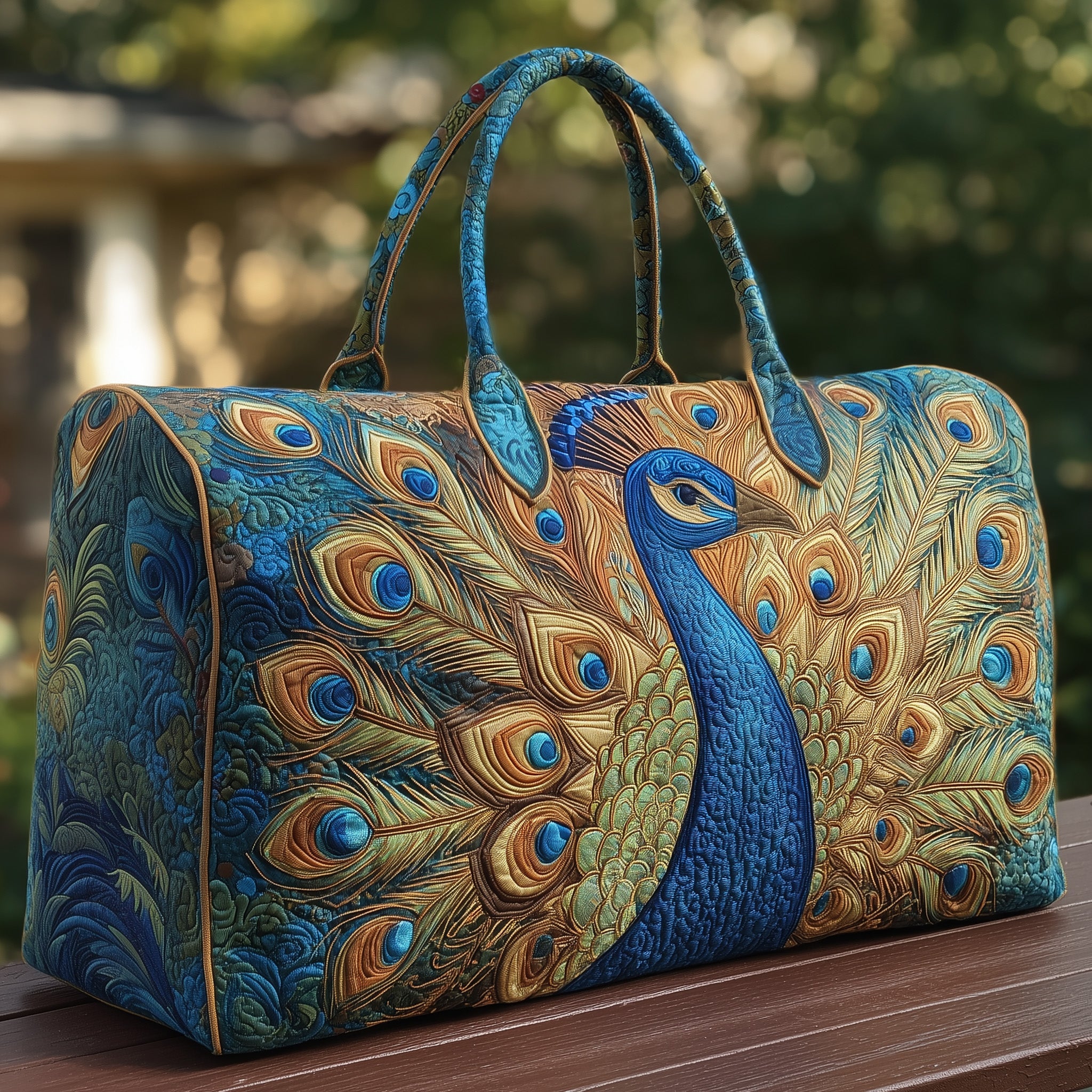 Elegant Peacock Quilted Duffle Bag Gift For Him